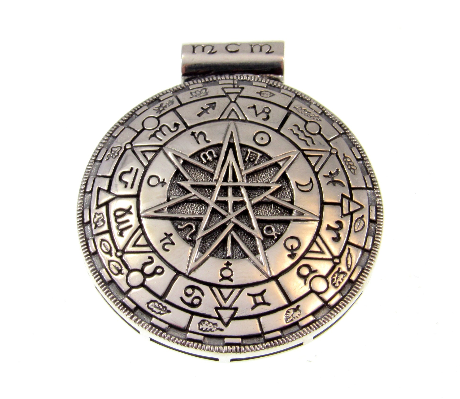 Solid 925 Sterling Silver Magic Circle Pendant, Pagan Witchcraft Amulet Designed by Oberon Zell