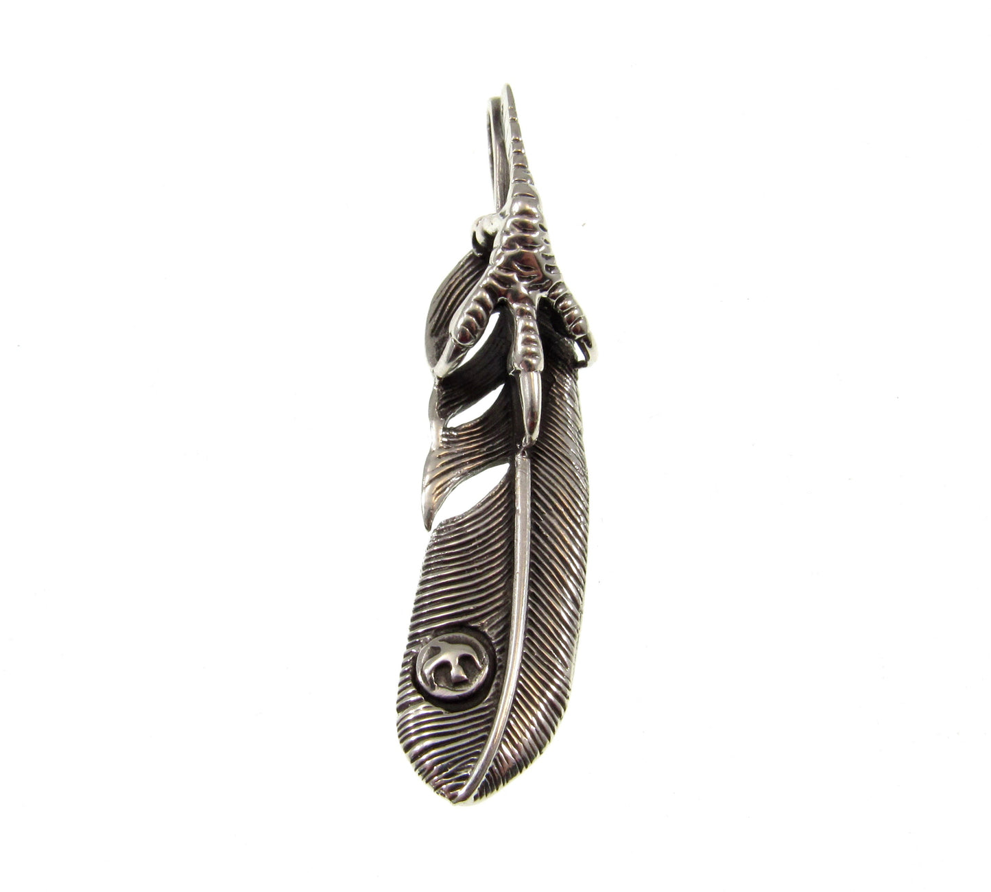 Solid 925 Sterling Silver Eagle Claw & Feather Slide Pendant – Native-Style Hawk Talon Feather Amulet