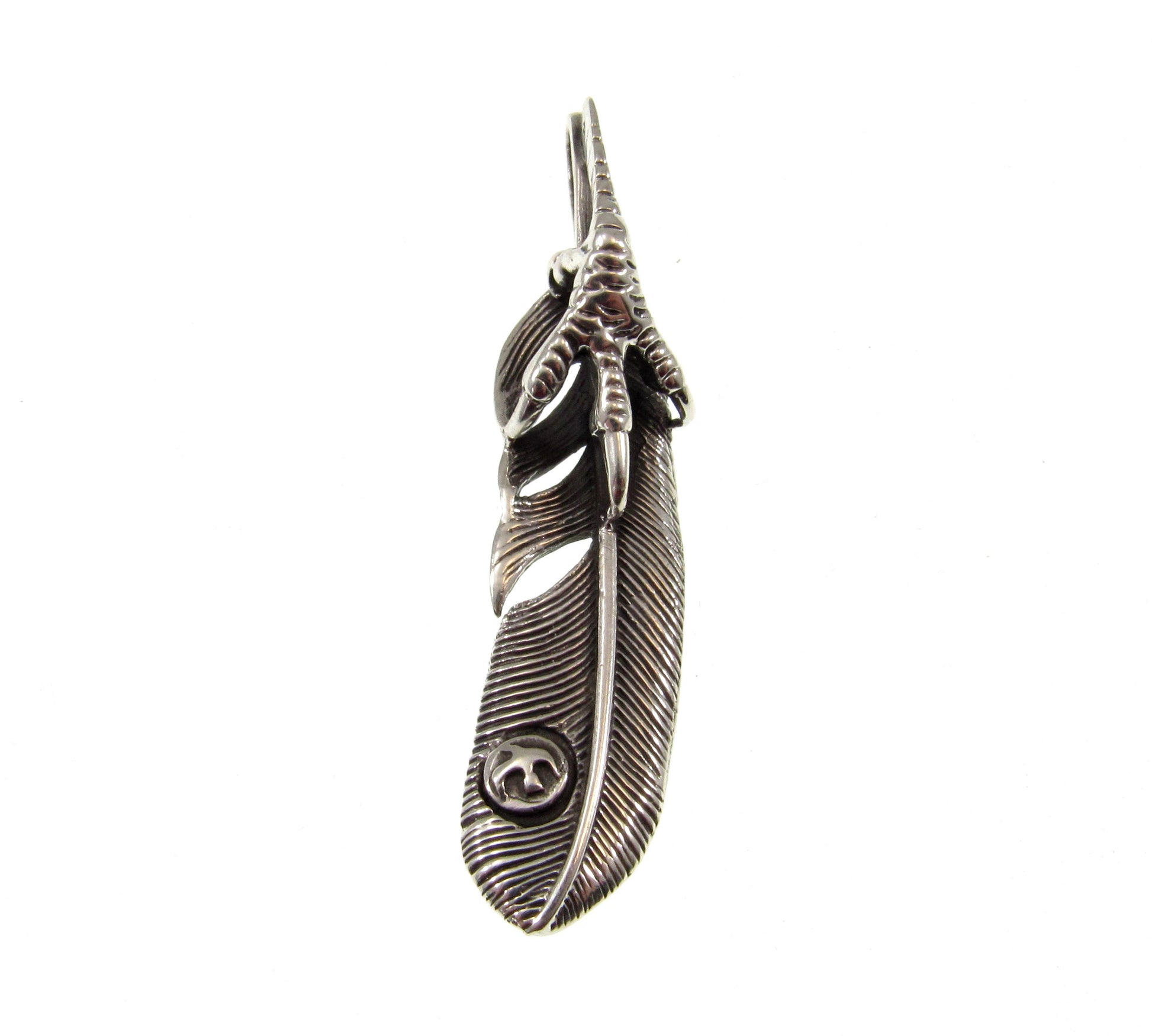 Solid 925 Sterling Silver Eagle Claw & Feather Slide Pendant – Native-Style Hawk Talon Feather Amulet