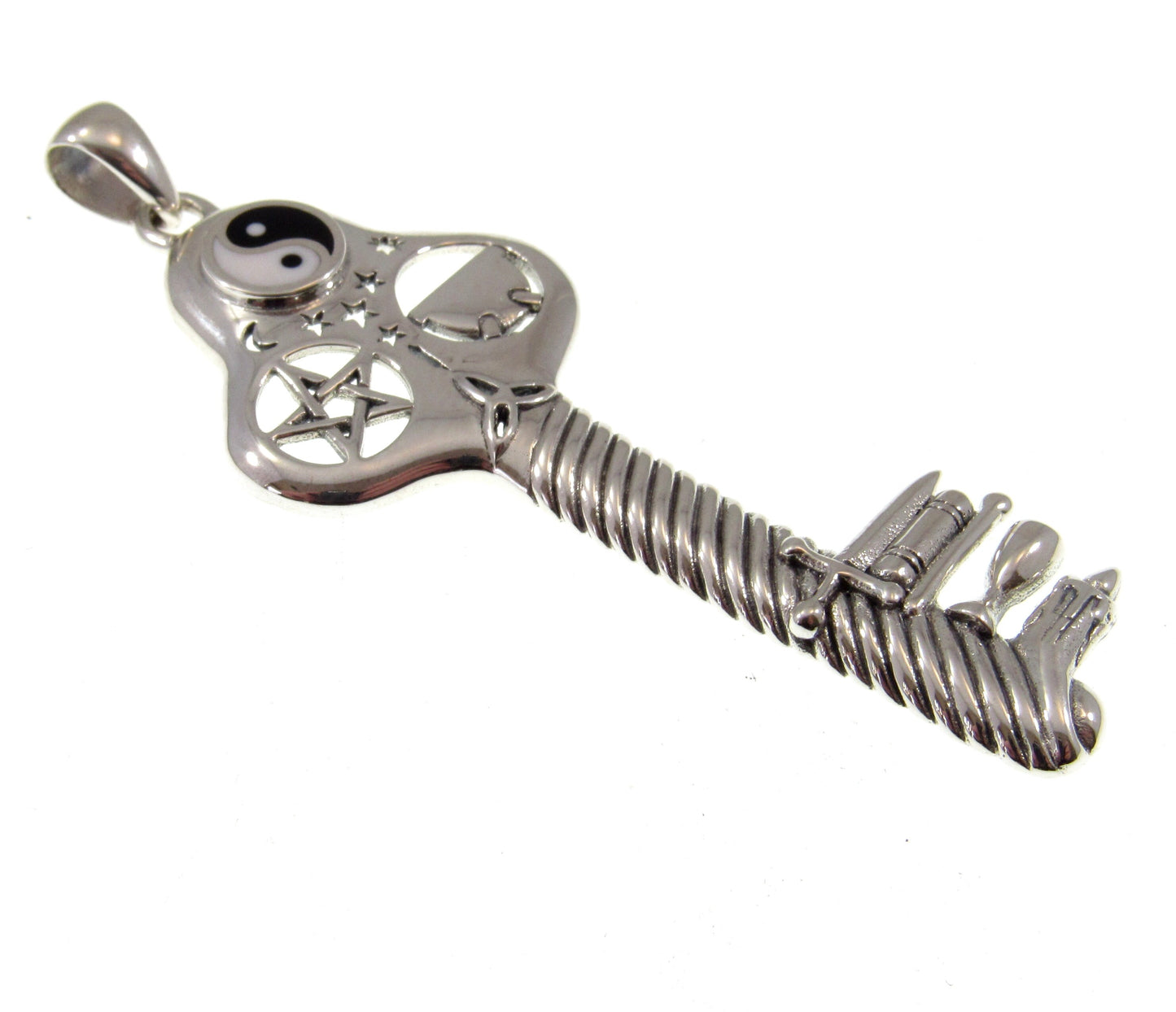 Solid 925 Sterling Silver The Bewitching Key of Magick Wicca Pendant by Sabrina the Ink Witch, Pagan Yin Yang Key