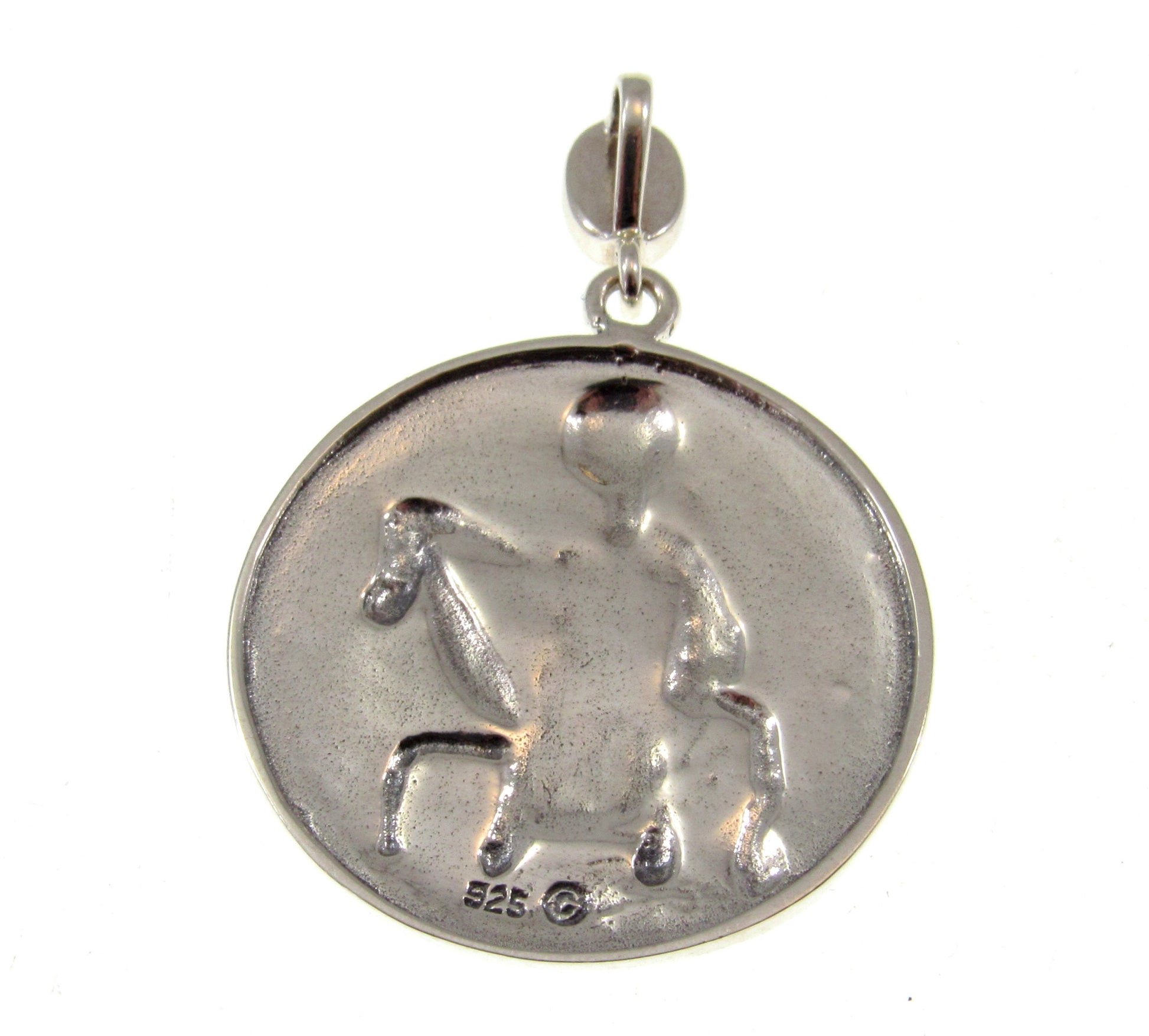 Solid 925 Sterling Silver Epona The Celtic Horse Goddess Pendant, Rhiannon Amulet with Emerald Glass Bale