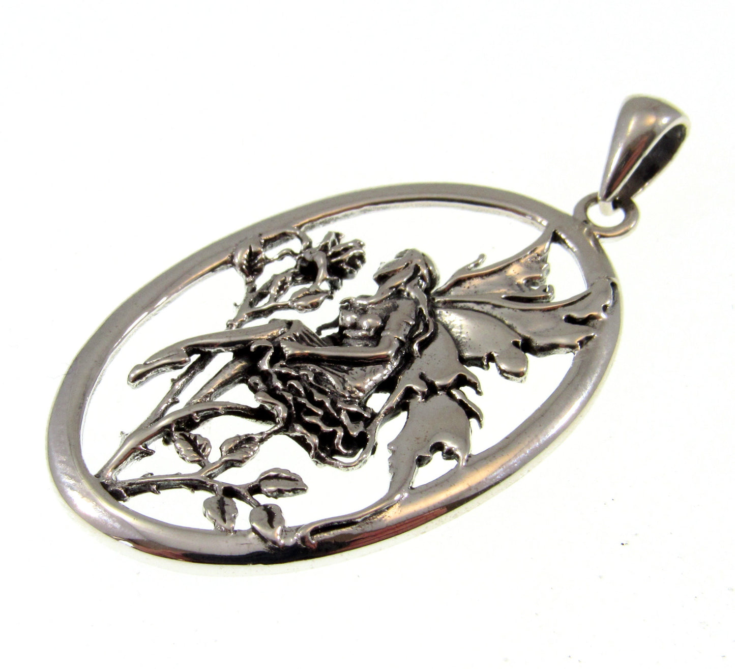 Solid 925 Sterling Silver Red Rose Fairy Pendant Designed by Artist Amy Brown