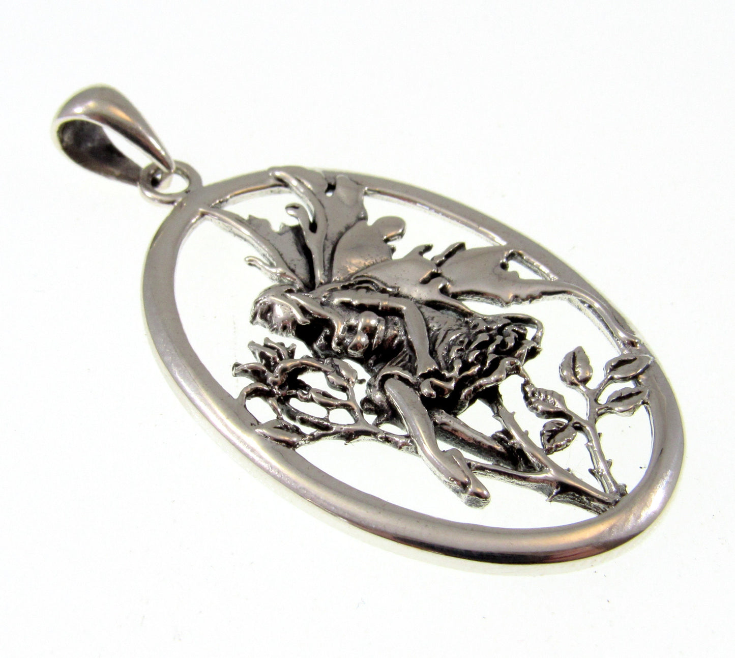 Solid 925 Sterling Silver Red Rose Fairy Pendant Designed by Artist Amy Brown