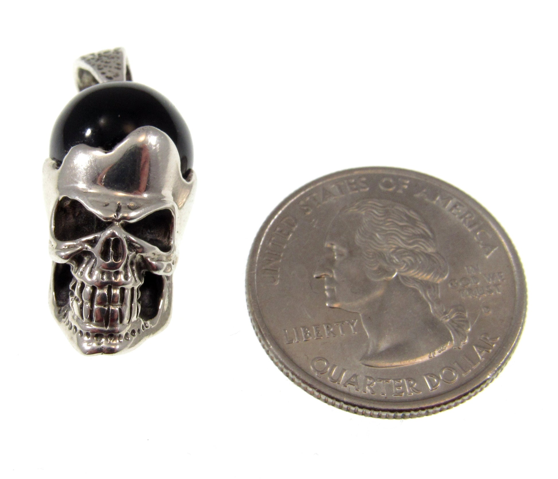 Solid 925 Sterling Silver & Black Onyx Skeleton Skull Pendant