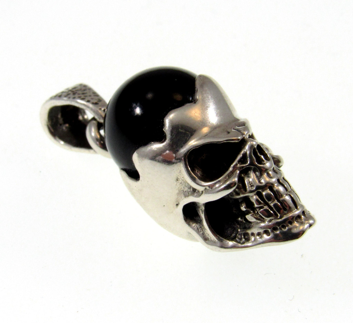 Solid 925 Sterling Silver & Black Onyx Skeleton Skull Pendant
