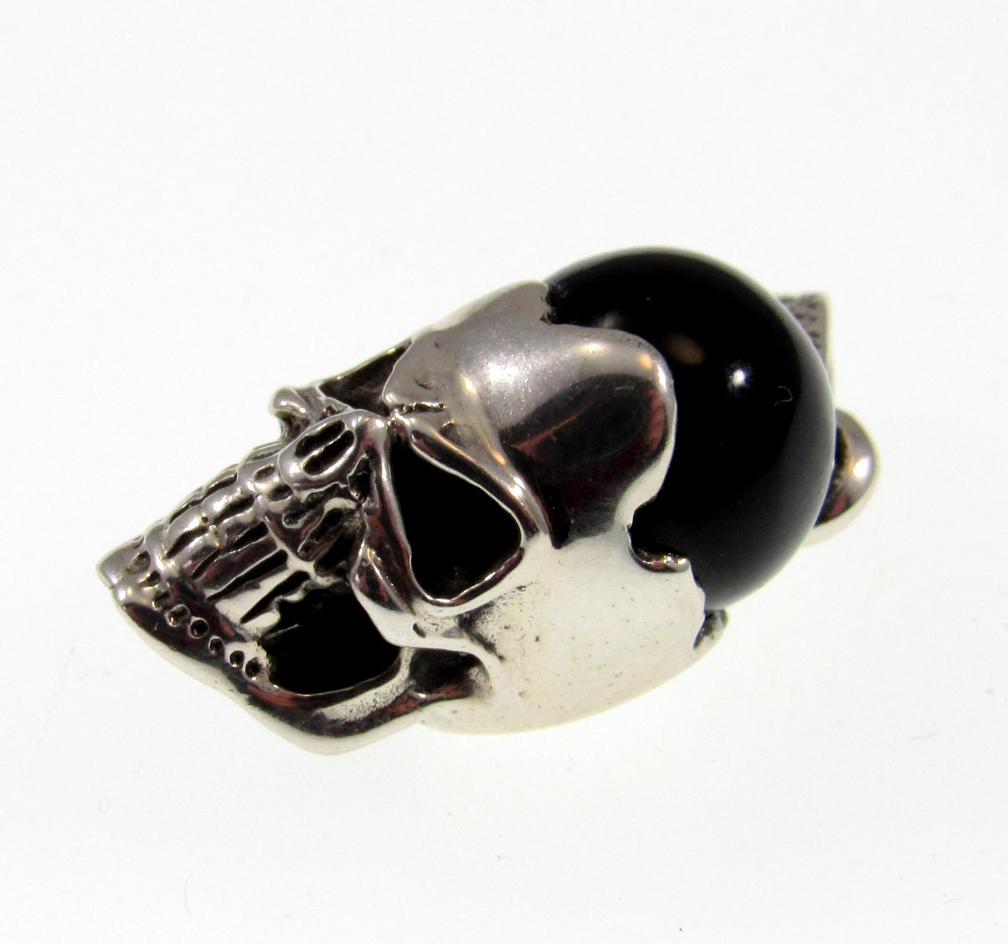 Solid 925 Sterling Silver & Black Onyx Skeleton Skull Pendant