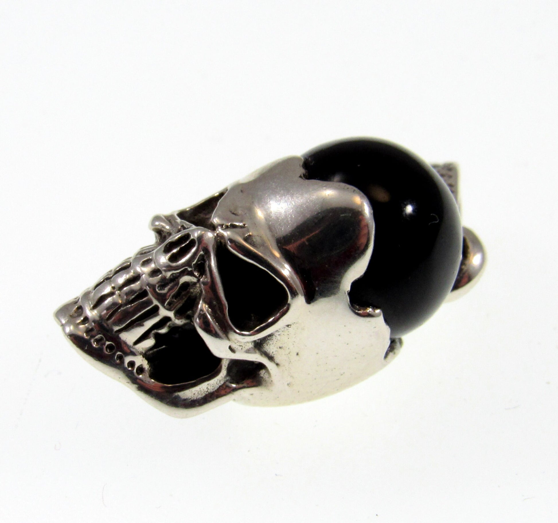 Solid 925 Sterling Silver & Black Onyx Skeleton Skull Pendant