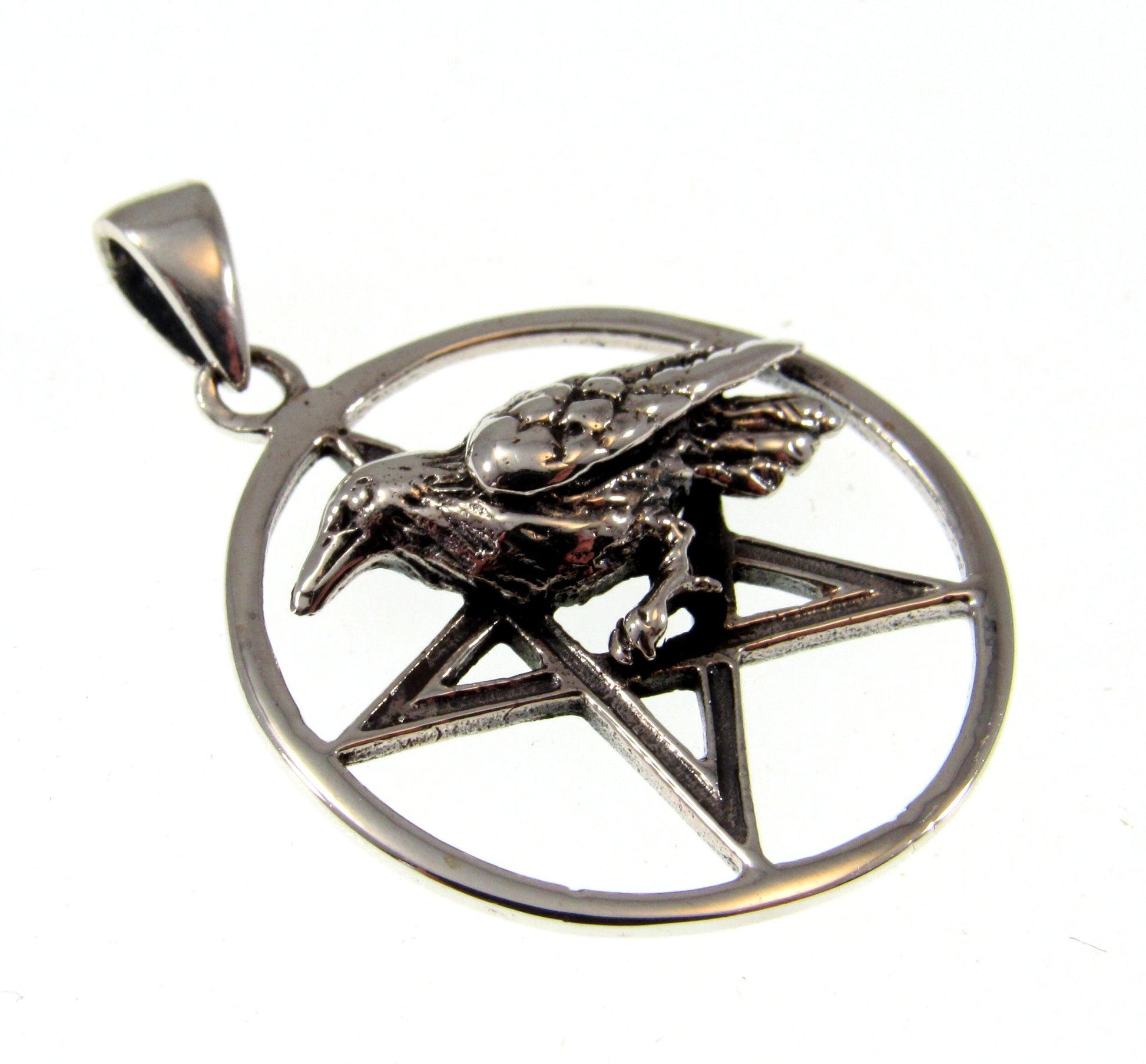 Solid 925 Sterling Silver Raven Pentagram Pendant - Gothic Crow Charm, Wiccan Protection Amulet, Pagan Witchcraft Jewelry, Occult Talisman