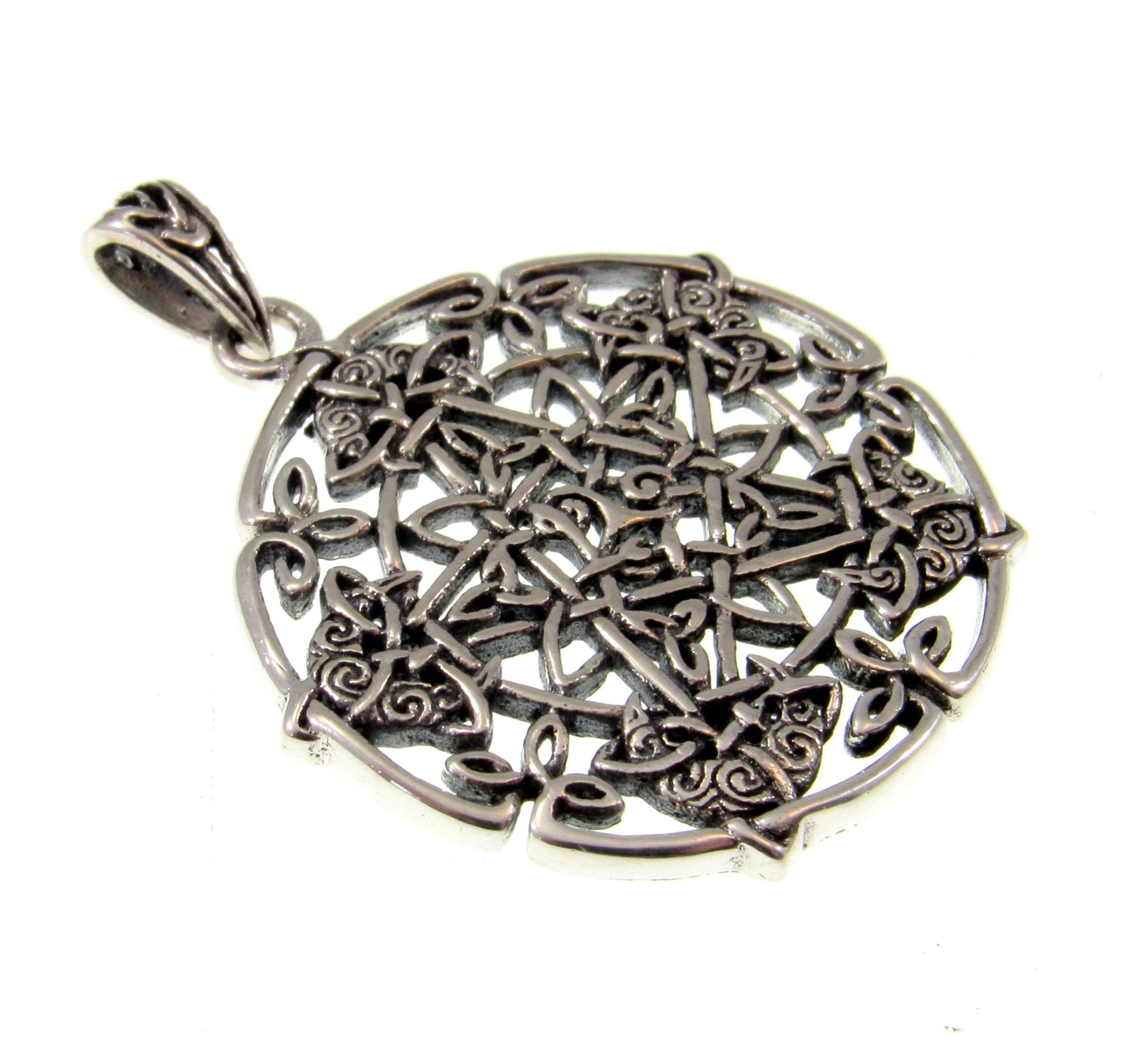 Solid 925 Sterling Silver Celtic Moon the Pentagram Star Pendant Designed by Brigid Ashwood