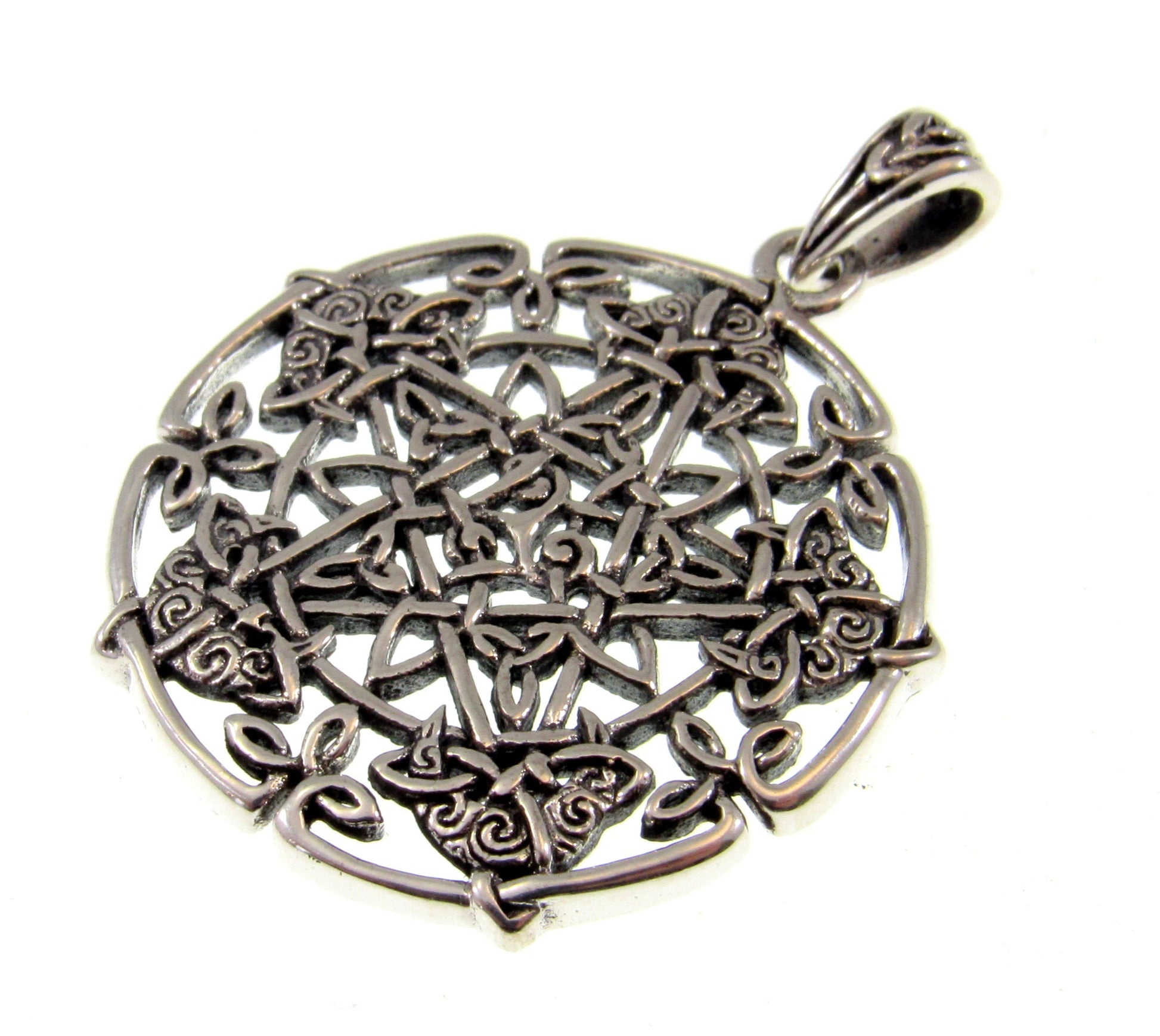 Solid 925 Sterling Silver Celtic Moon the Pentagram Star Pendant Designed by Brigid Ashwood