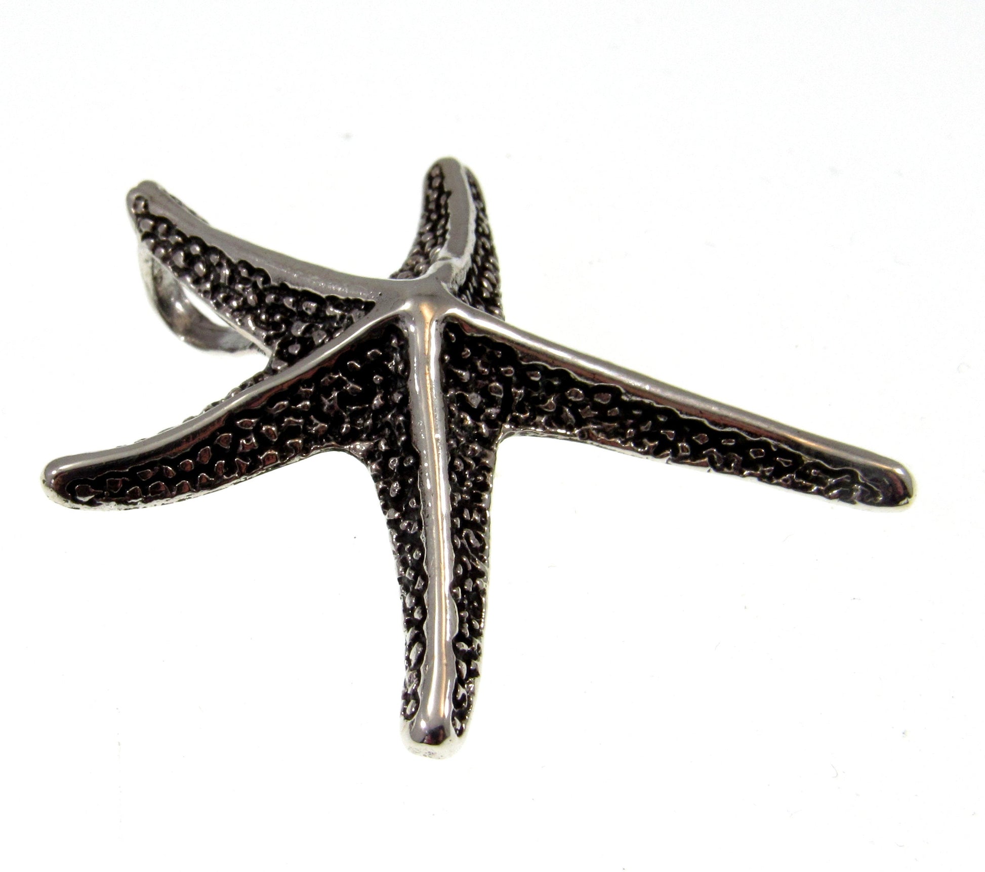 Solid 925 Sterling Silver Textured Starfish Slide Pendant, Ornate Sea Star, Marine, Oceanic, Beach Lovers, Oceancore and Nautical Jewelry