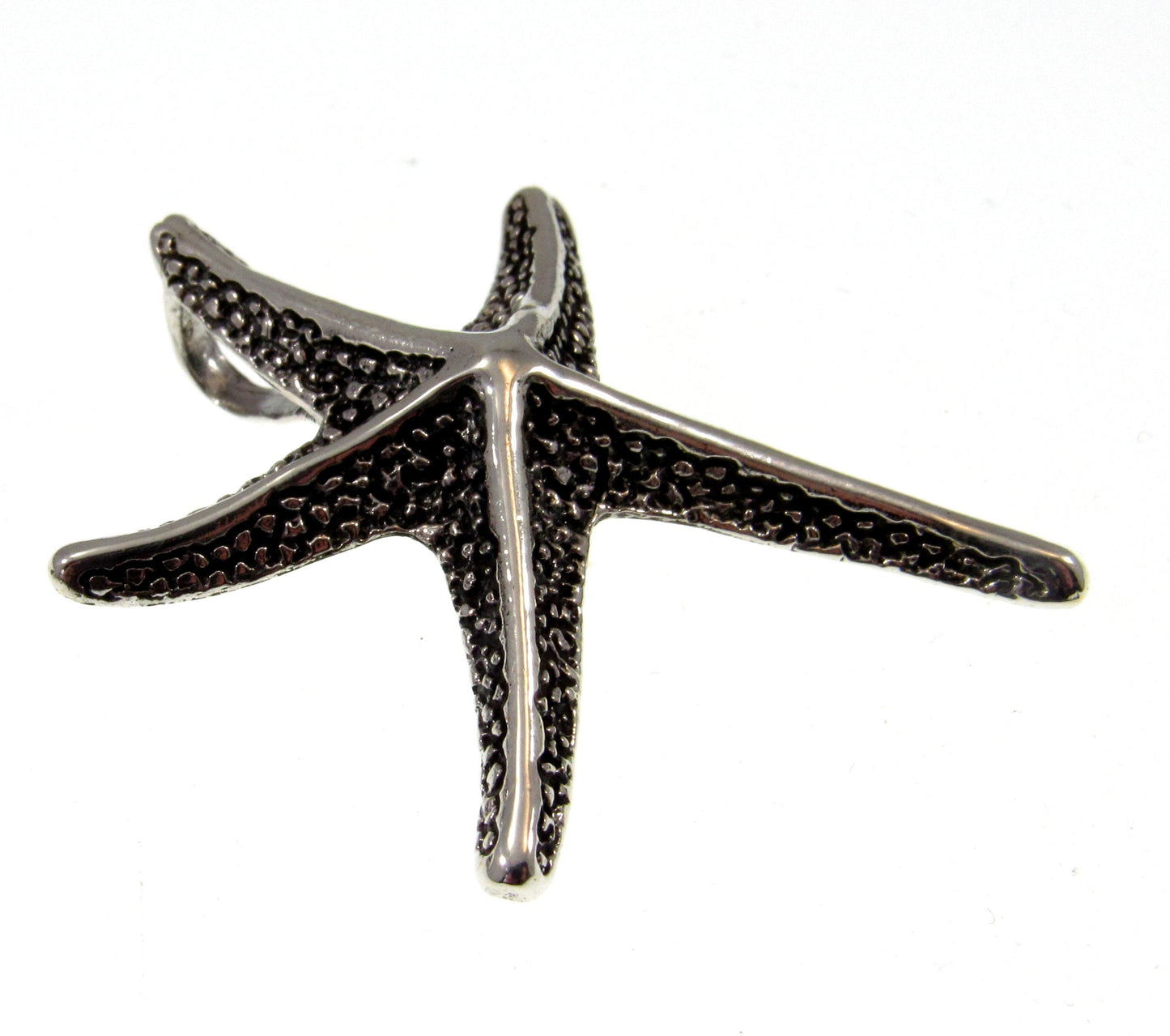 Solid 925 Sterling Silver Textured Starfish Slide Pendant, Ornate Sea Star, Marine, Oceanic, Beach Lovers, Oceancore and Nautical Jewelry
