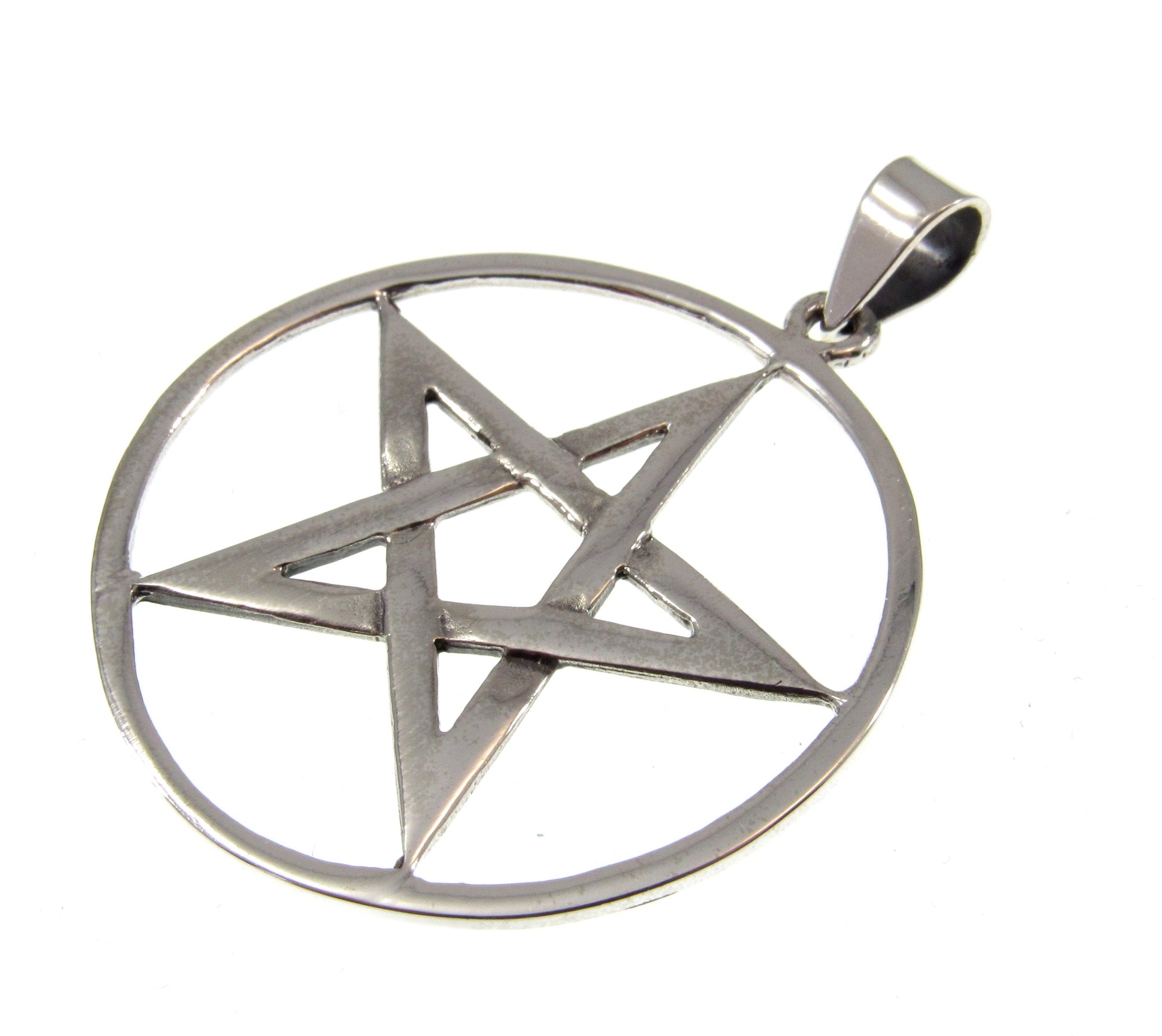 Large Solid 925 Sterling Silver Round Pentacle Pendant, Pagan Pentagram, Wiccan Talisman, Witchy Necklace Pendant, Occult Jewelry Gift