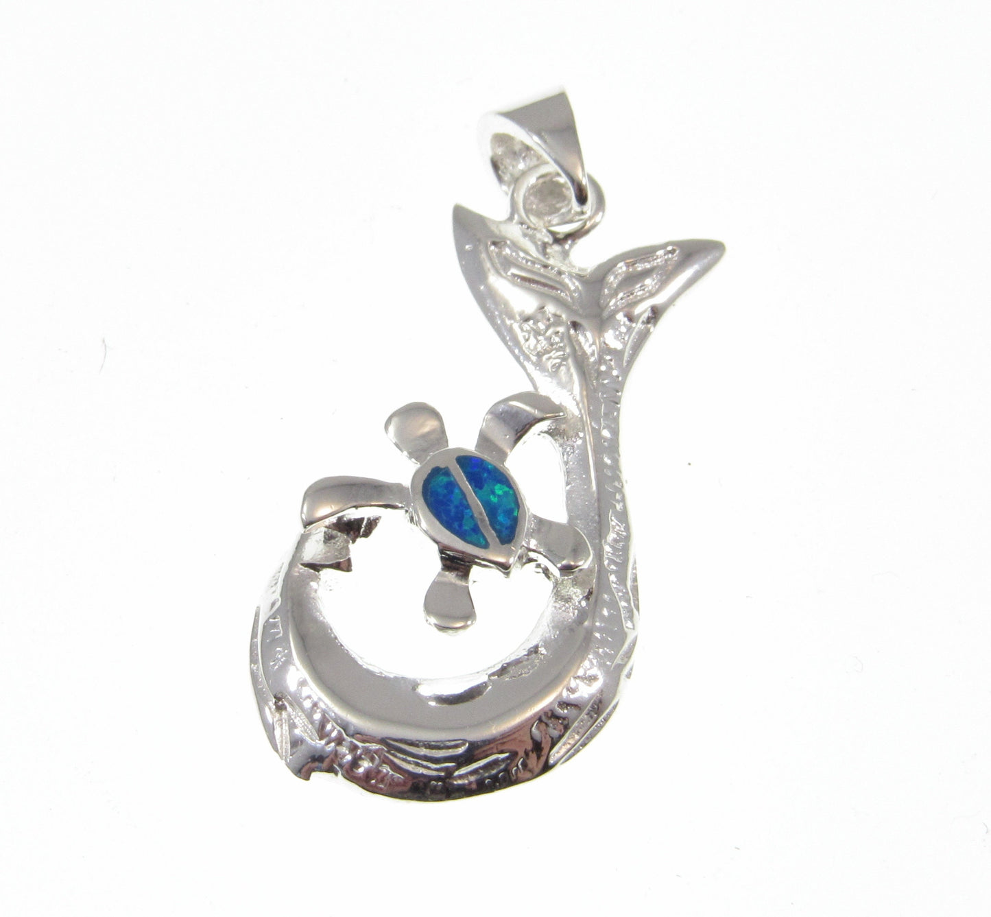 Solid 925 Sterling Silver Whale Tail Pendant with Blue or White Opal Turtle – Ocean Necklace Charm, Marine Life Jewelry, Beach Lover Gift