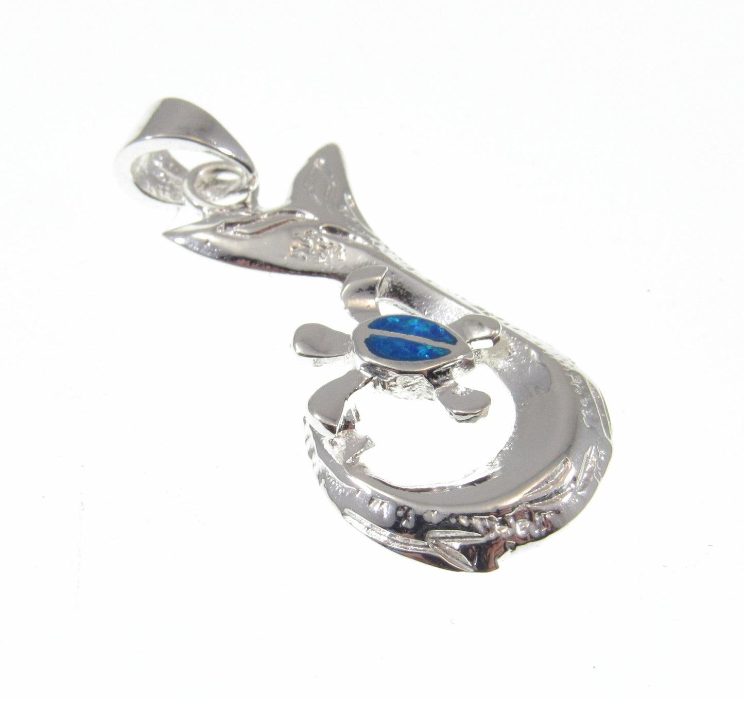 Solid 925 Sterling Silver Whale Tail Pendant with Blue or White Opal Turtle – Ocean Necklace Charm, Marine Life Jewelry, Beach Lover Gift