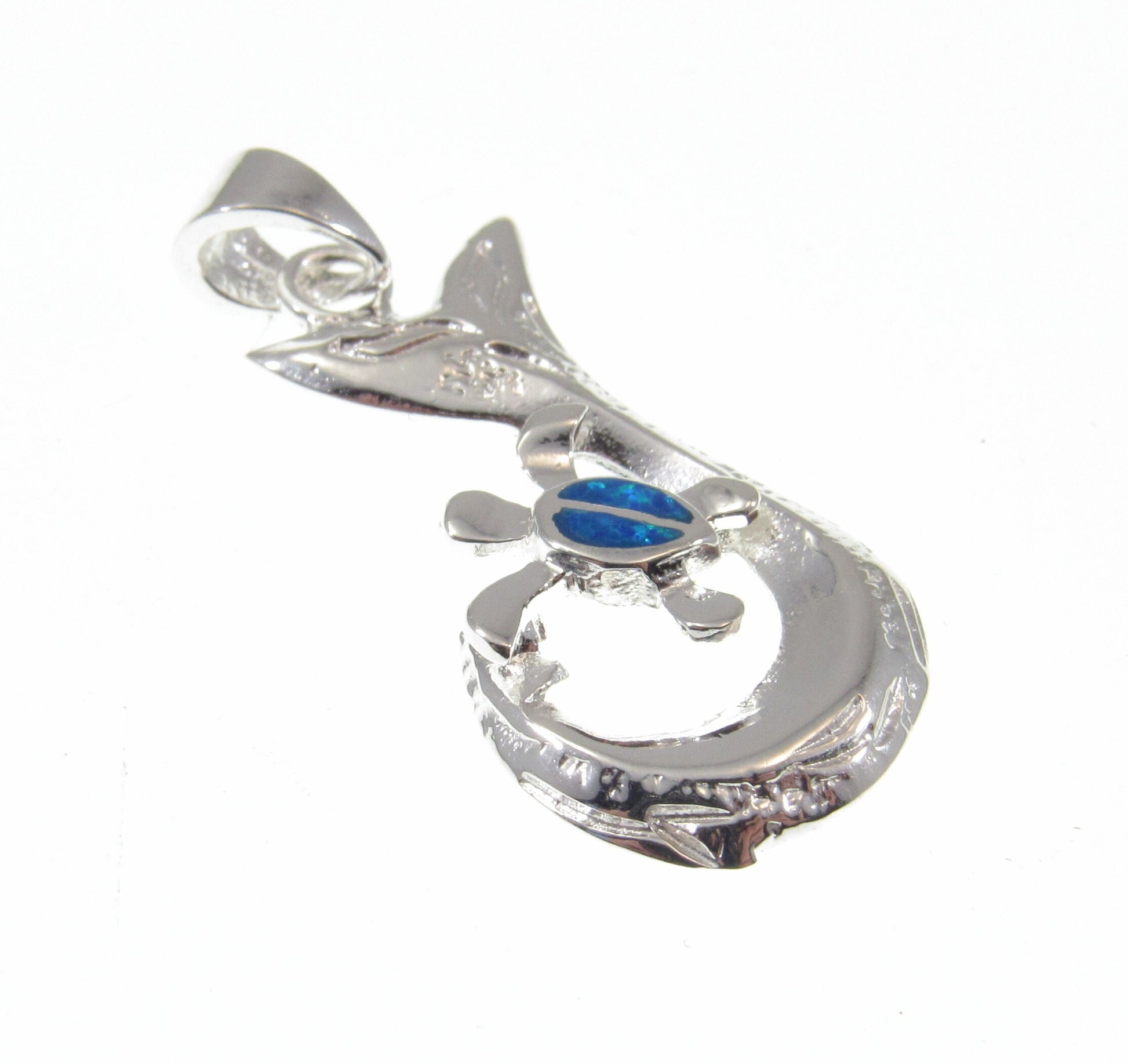 Solid 925 Sterling Silver Whale Tail Pendant with Blue or White Opal Turtle – Ocean Necklace Charm, Marine Life Jewelry, Beach Lover Gift