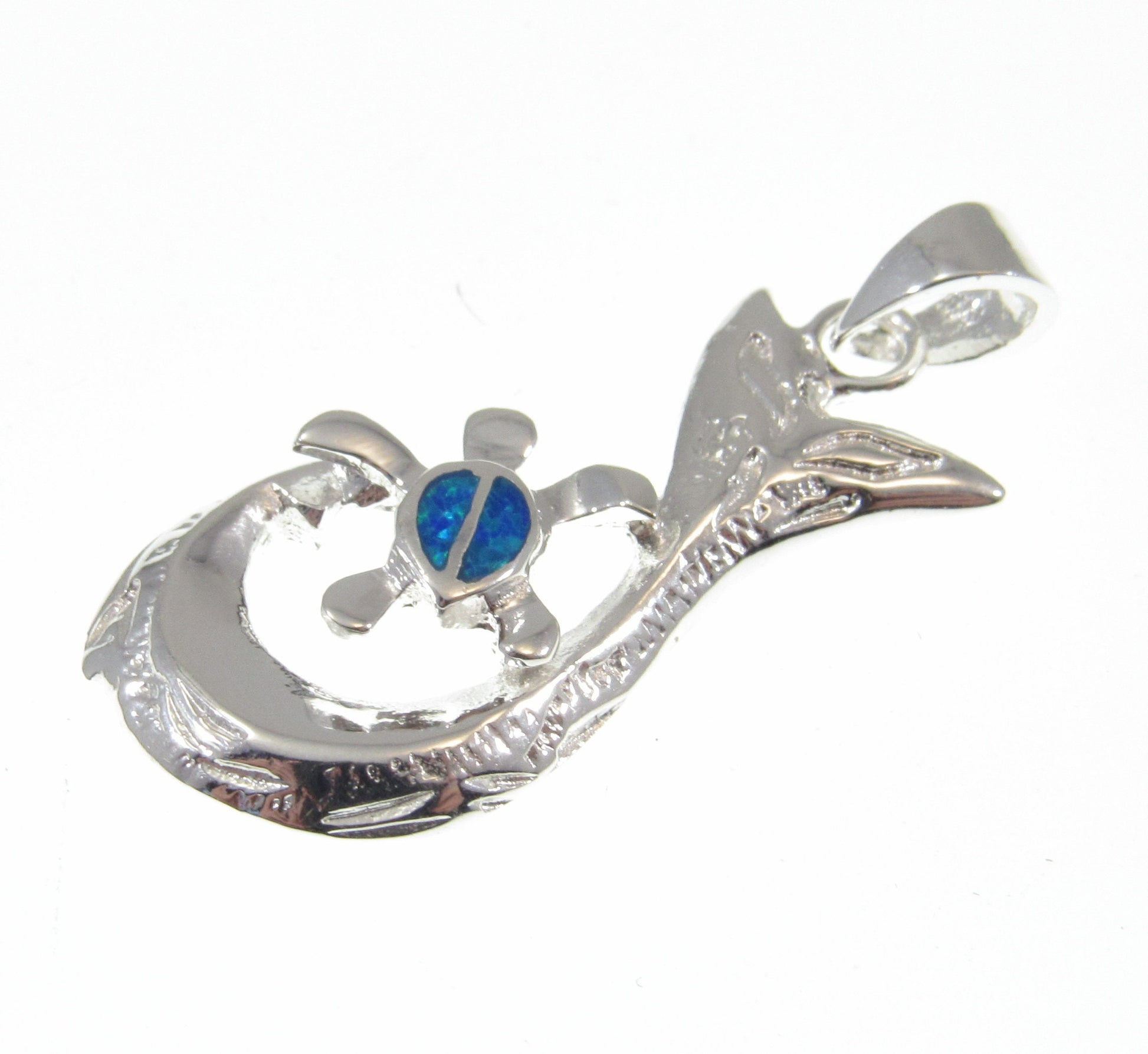 Solid 925 Sterling Silver Whale Tail Pendant with Blue or White Opal Turtle – Ocean Necklace Charm, Marine Life Jewelry, Beach Lover Gift