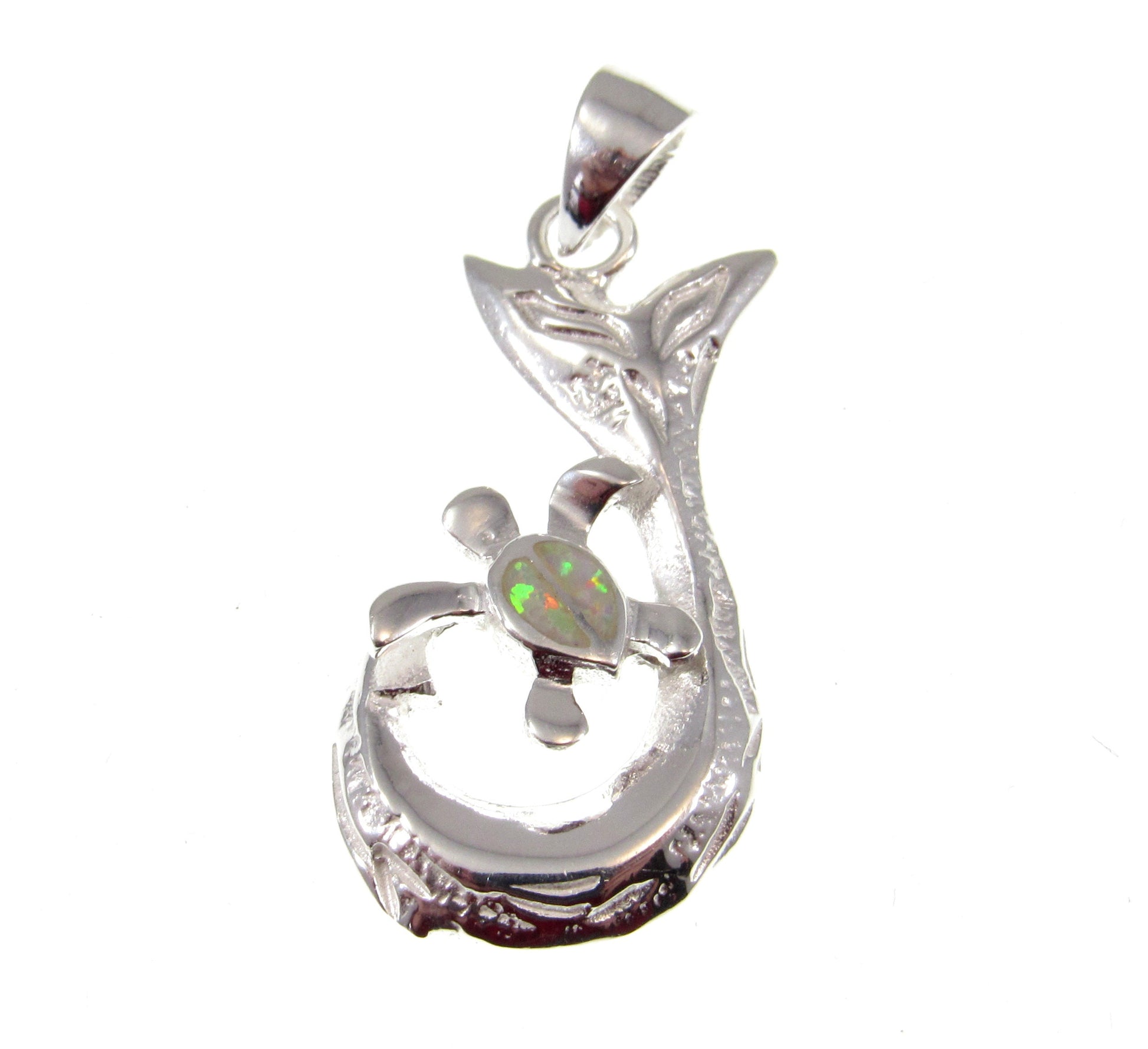Solid 925 Sterling Silver Whale Tail Pendant with Blue or White Opal Turtle – Ocean Necklace Charm, Marine Life Jewelry, Beach Lover Gift