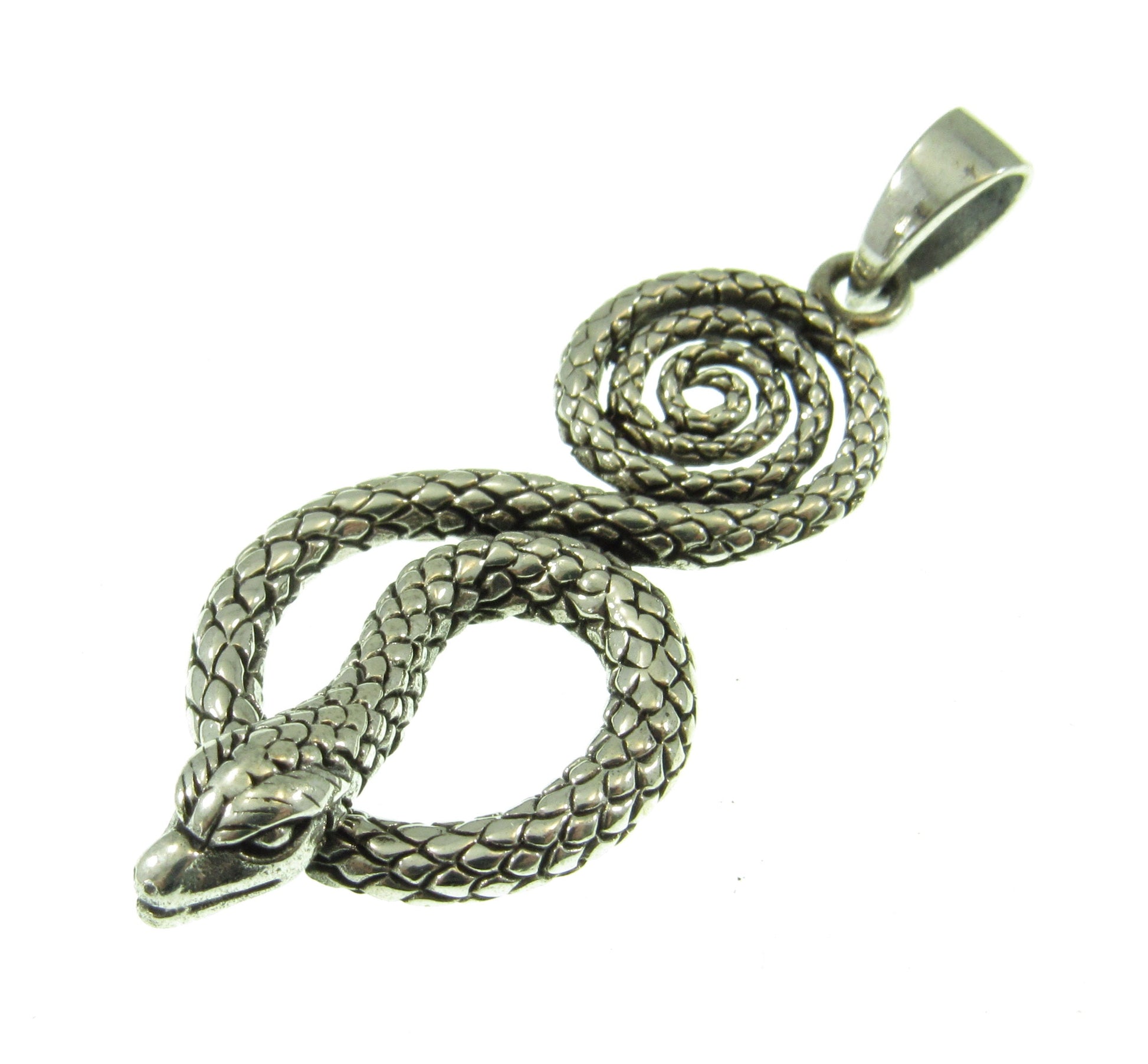 Solid 925 Sterling Silver Coiled Snake Pendant – Serpent Necklace Charm, Kundalini Jewelry, Gothic Reptile Pendant, Symbol of Transformation