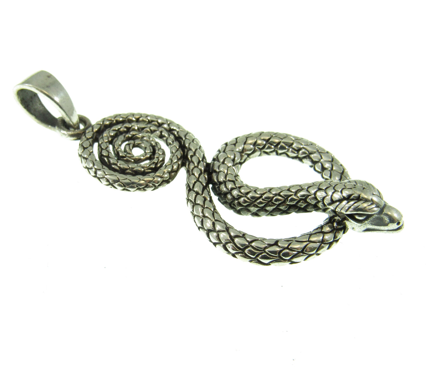 Solid 925 Sterling Silver Coiled Snake Pendant – Serpent Necklace Charm, Kundalini Jewelry, Gothic Reptile Pendant, Symbol of Transformation
