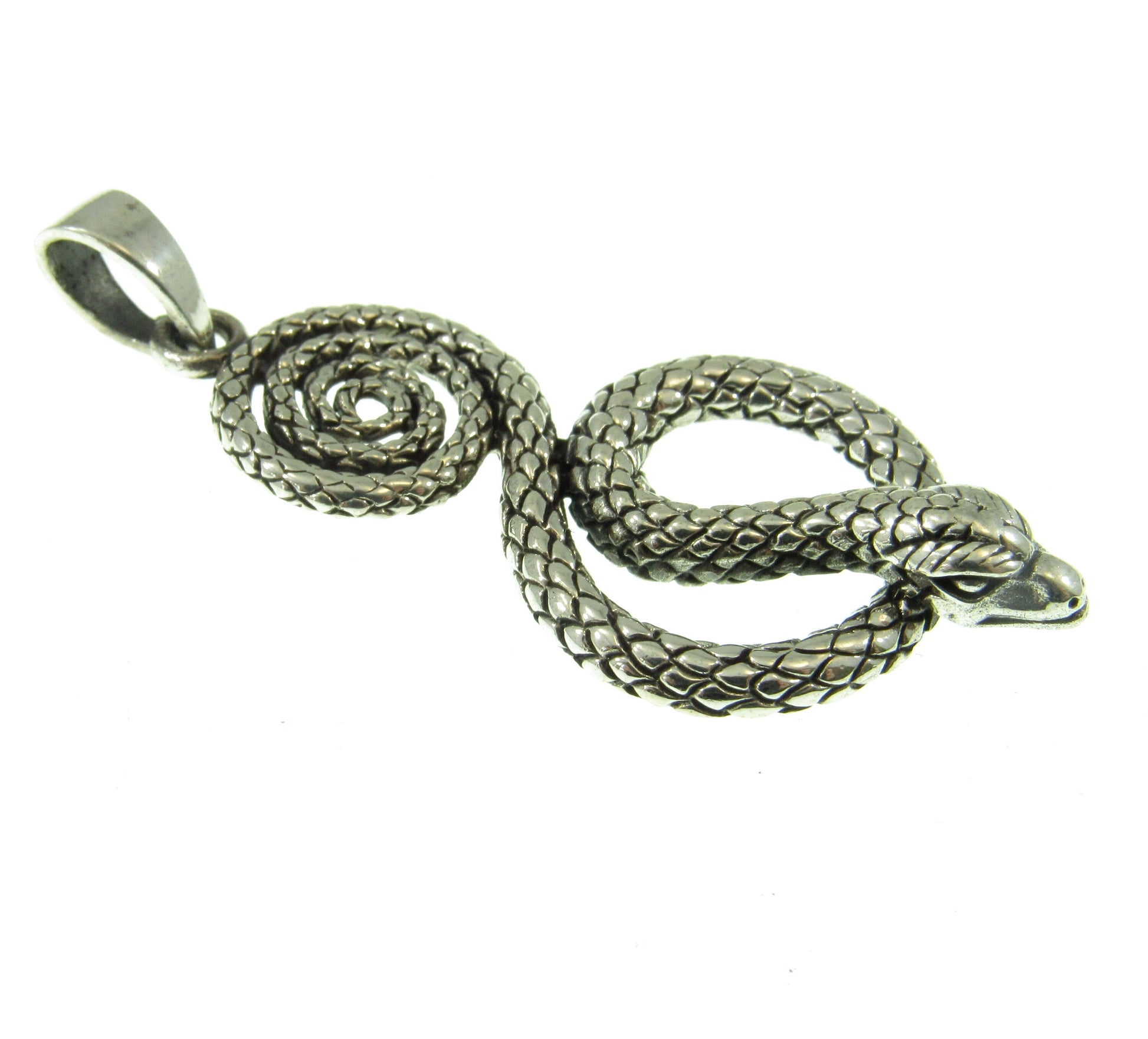 Solid 925 Sterling Silver Coiled Snake Pendant – Serpent Necklace Charm, Kundalini Jewelry, Gothic Reptile Pendant, Symbol of Transformation