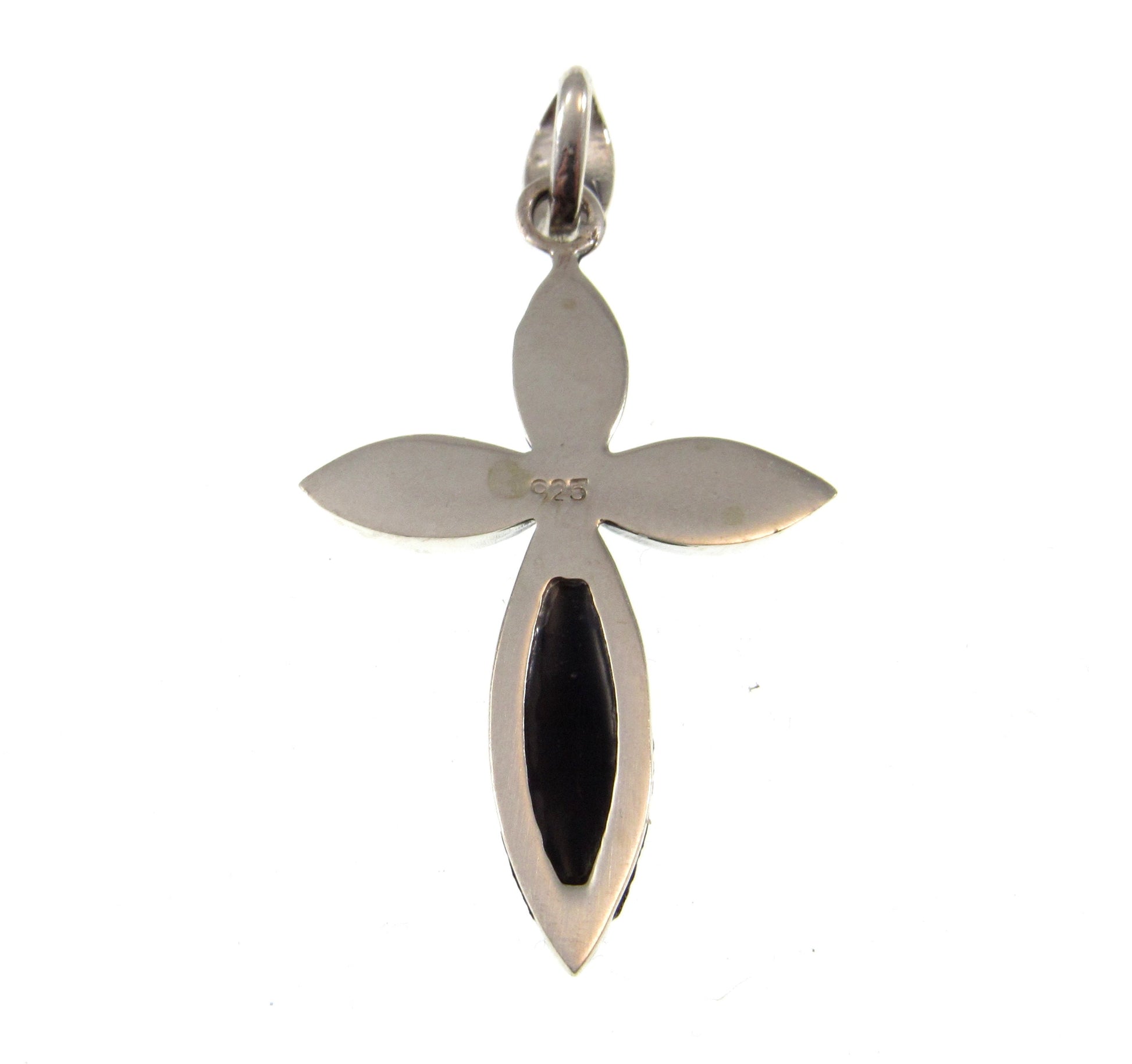 Solid 925 Sterling Silver & Genuine Black Onyx Filigree Cross Pendant