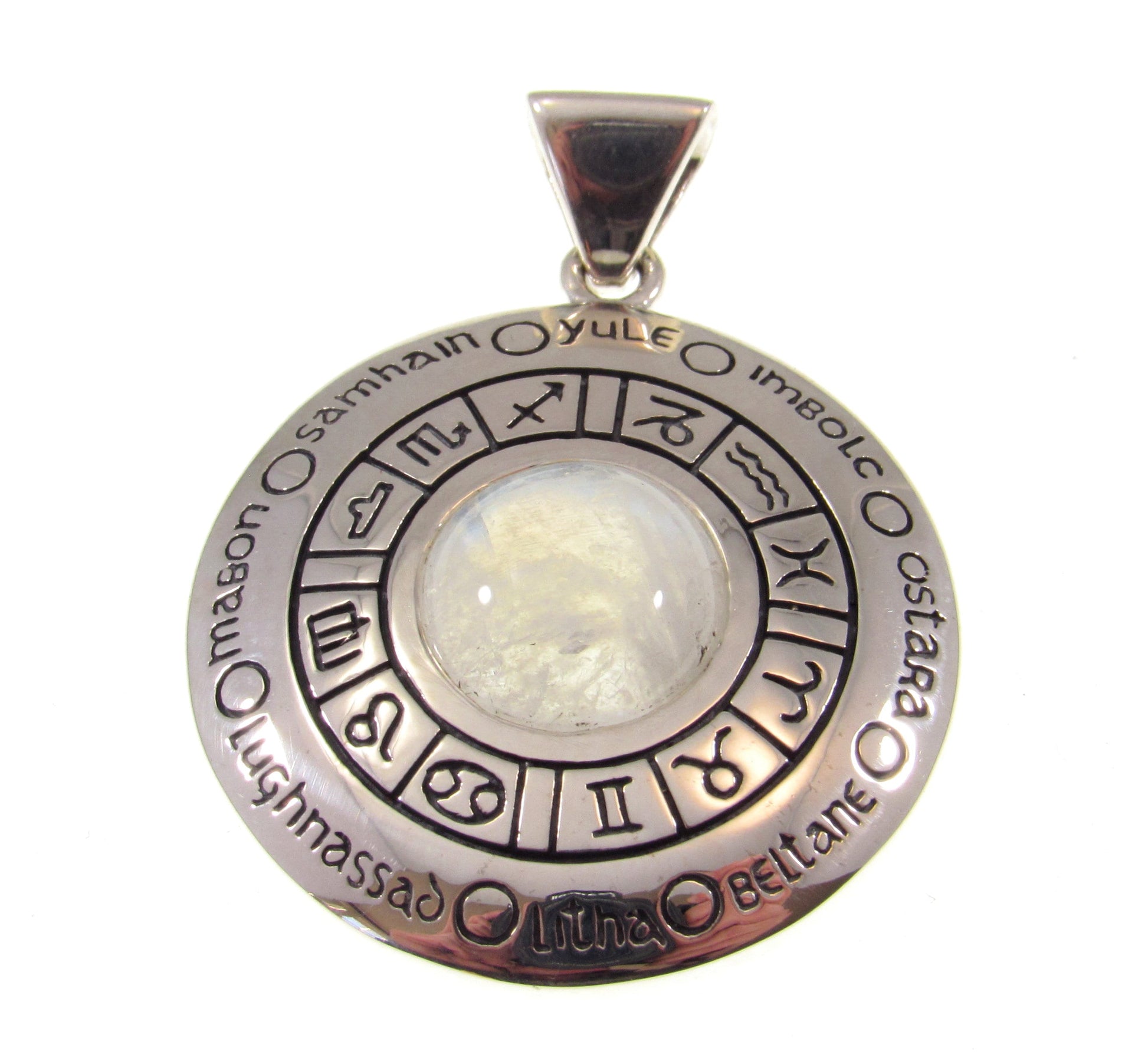 Solid 925 Sterling Silver Wheel of the Year Zodiac Pendant With Amethyst or Moonstone