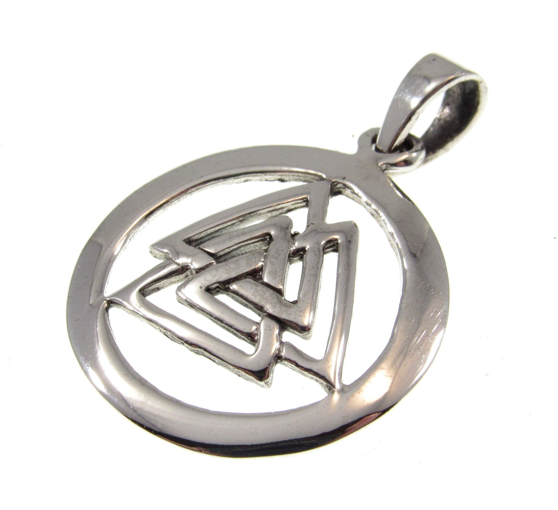 Solid 925 Sterling Silver Norse Viking God Odin Valknut Pendant, Masonic Paganism Wiccan Jewelry