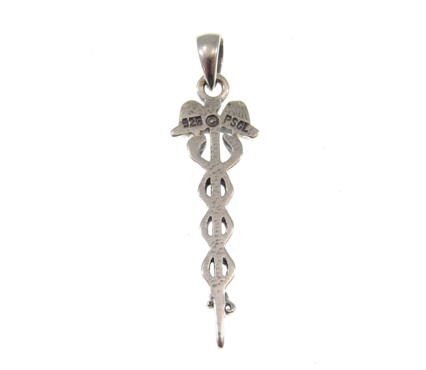 Solid 925 Sterling Silver Caduceus Pendant, Health and Healing Amulet, Healthcare Worker Insignia