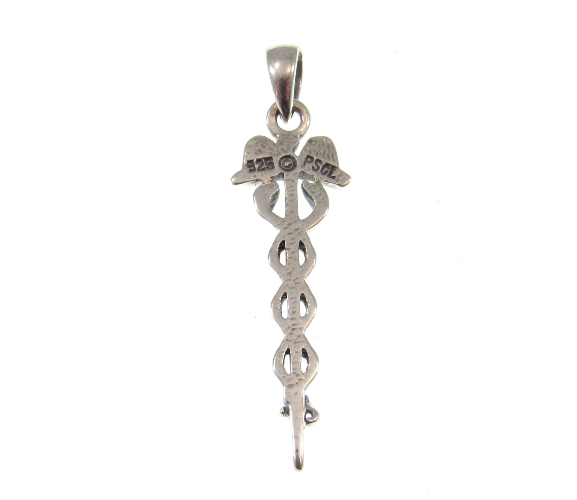 Solid 925 Sterling Silver Caduceus Pendant, Health and Healing Amulet, Healthcare Worker Insignia