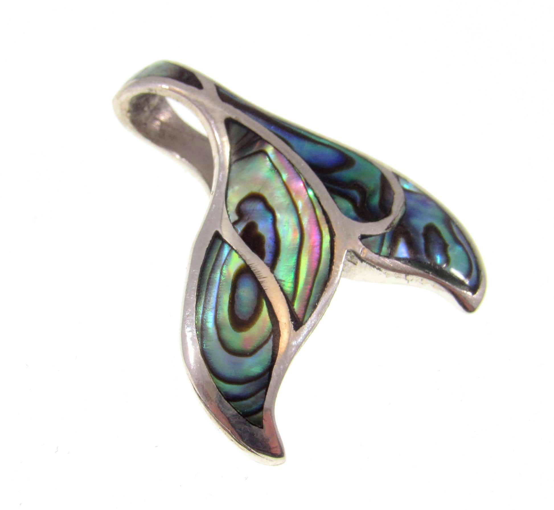 Solid 925 Sterling Silver Whale Tail Slide Pendant With Inlaid Paua (Abalone) Shell or Mother of Pearl
