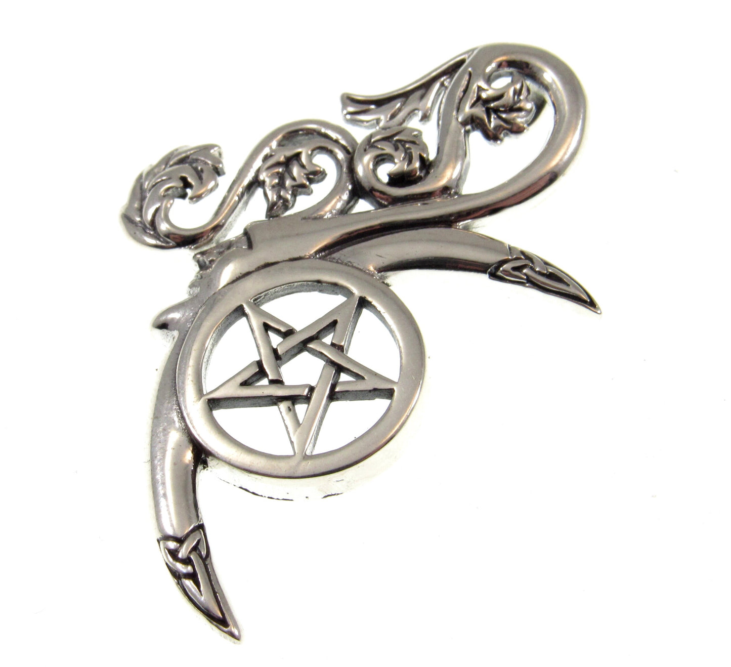Solid 925 Sterling Silver Green Man Celtic Moon Pentacle Pendant, Symbol of Rebirth Pagan Amulet
