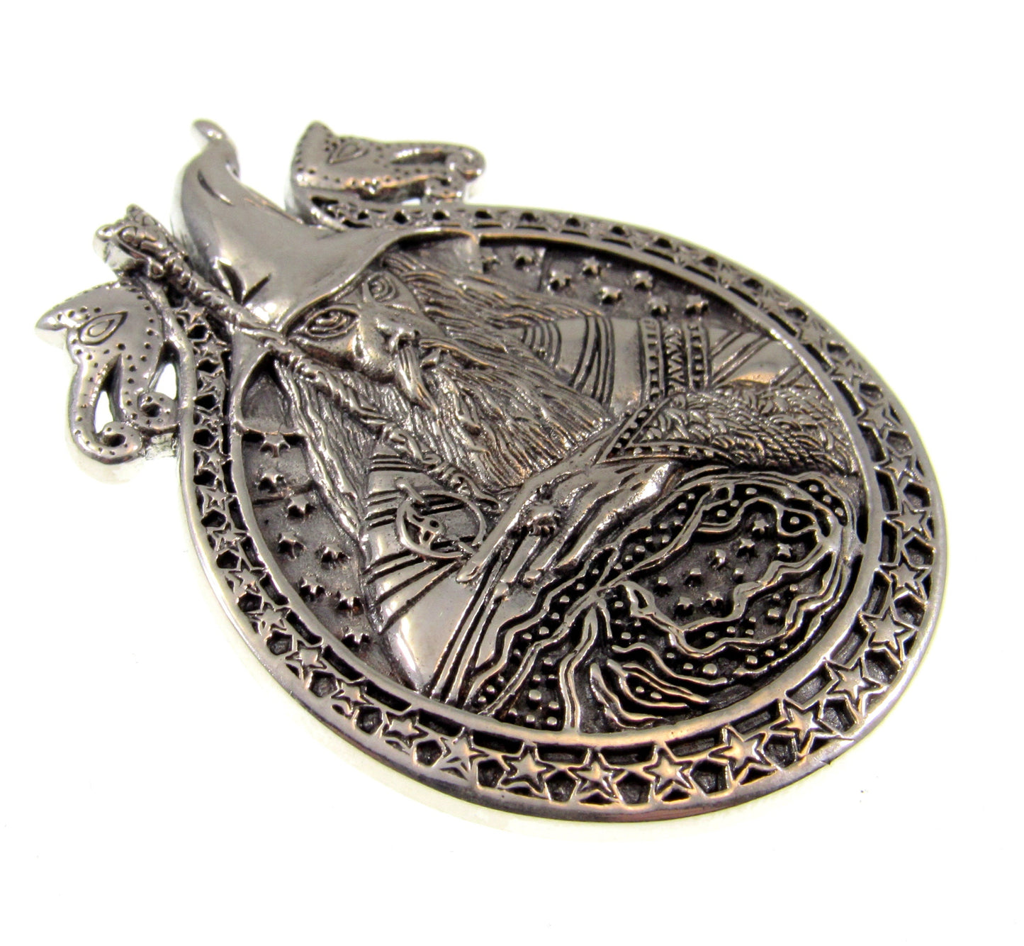 Solid 925 Sterling Silver Magical World of Wizardry Pendant, Warlock Amulet, Immortal Sorcerer, Powerful Necromancer, Intelligent Mage