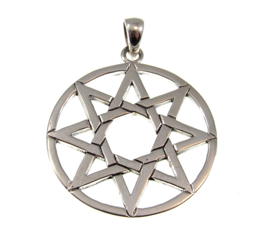 Solid 925 Sterling Silver Octagram 8 Pointed Star Pendant, Eight Point Wicca Pagan Amulet, Chaos Star, Wheel of the Year