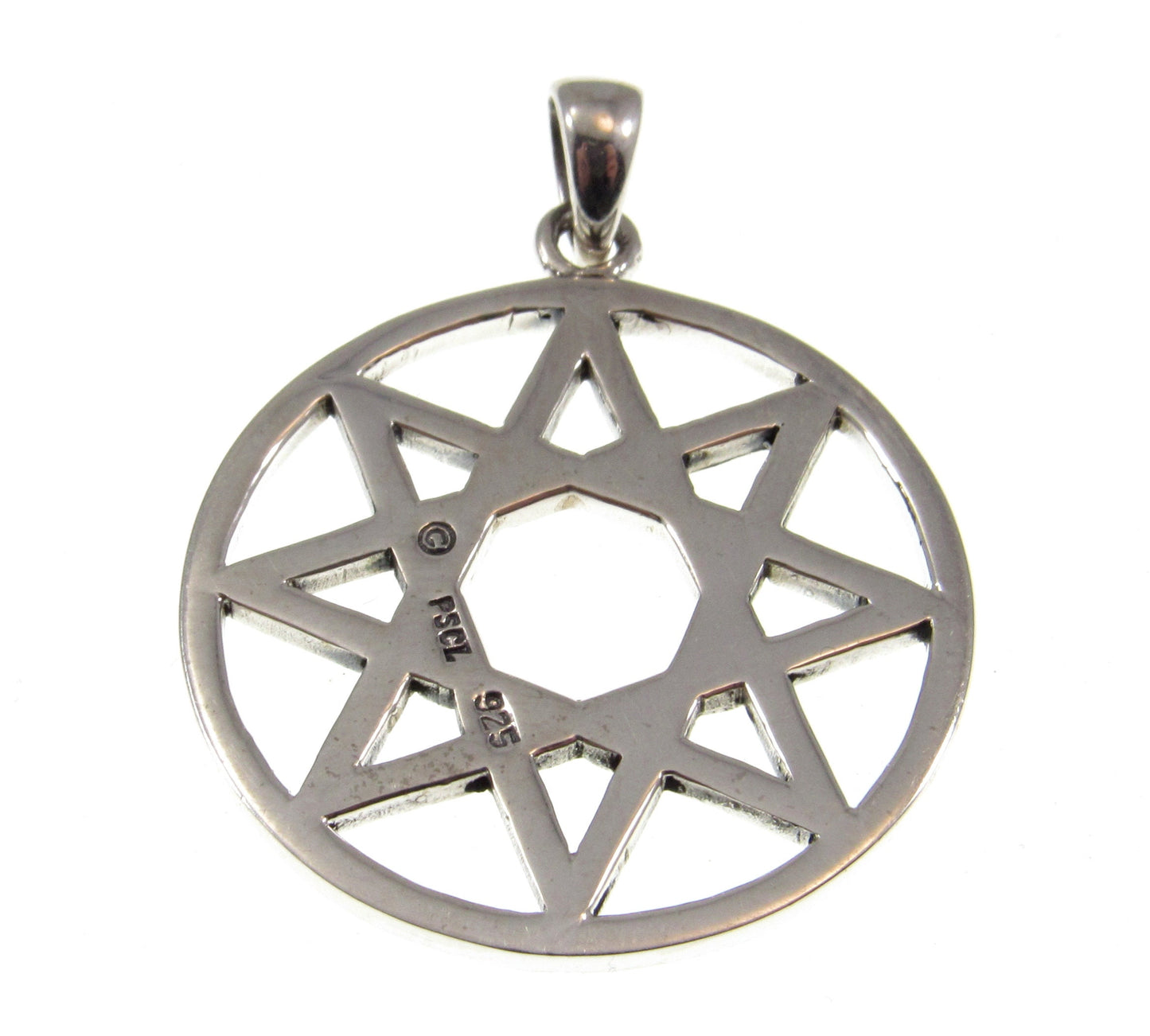 Solid 925 Sterling Silver Octagram 8 Pointed Star Pendant, Eight Point Wicca Pagan Amulet, Chaos Star, Wheel of the Year