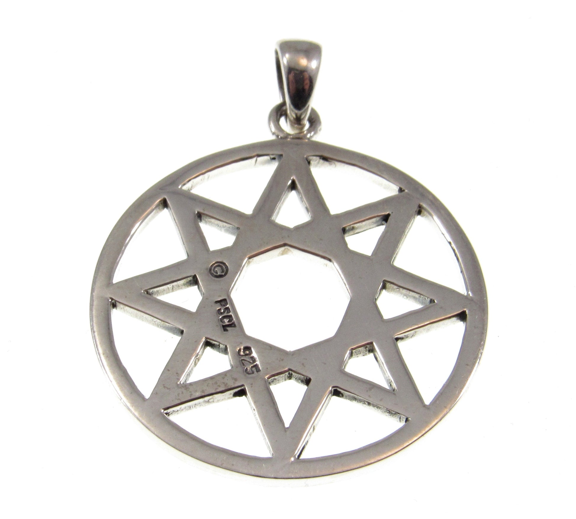 Solid 925 Sterling Silver Octagram 8 Pointed Star Pendant, Eight Point Wicca Pagan Amulet, Chaos Star, Wheel of the Year