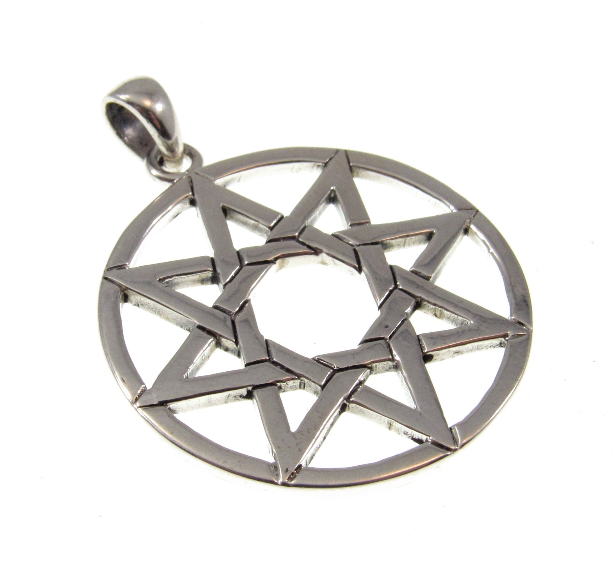 Solid 925 Sterling Silver Octagram 8 Pointed Star Pendant, Eight Point Wicca Pagan Amulet, Chaos Star, Wheel of the Year