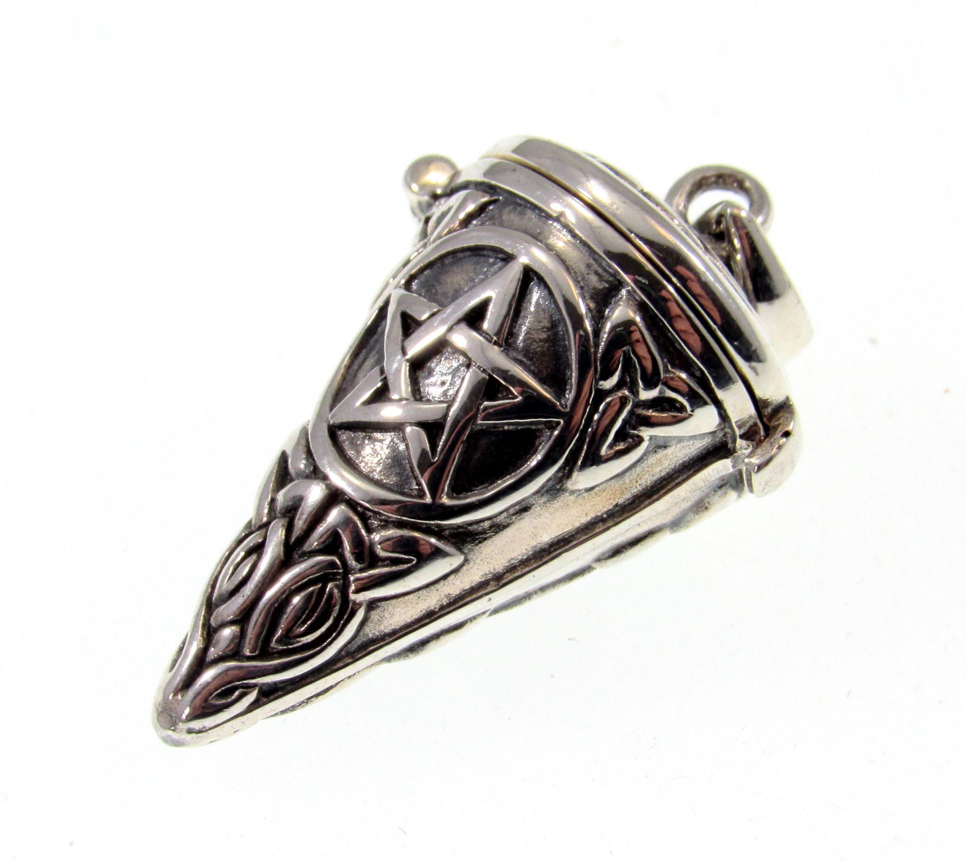 Pentacle Pendulum Handcrafted in Solid 925 Sterling Silver with Hinged Lid, Pentagram Pendant for Spells & Potions