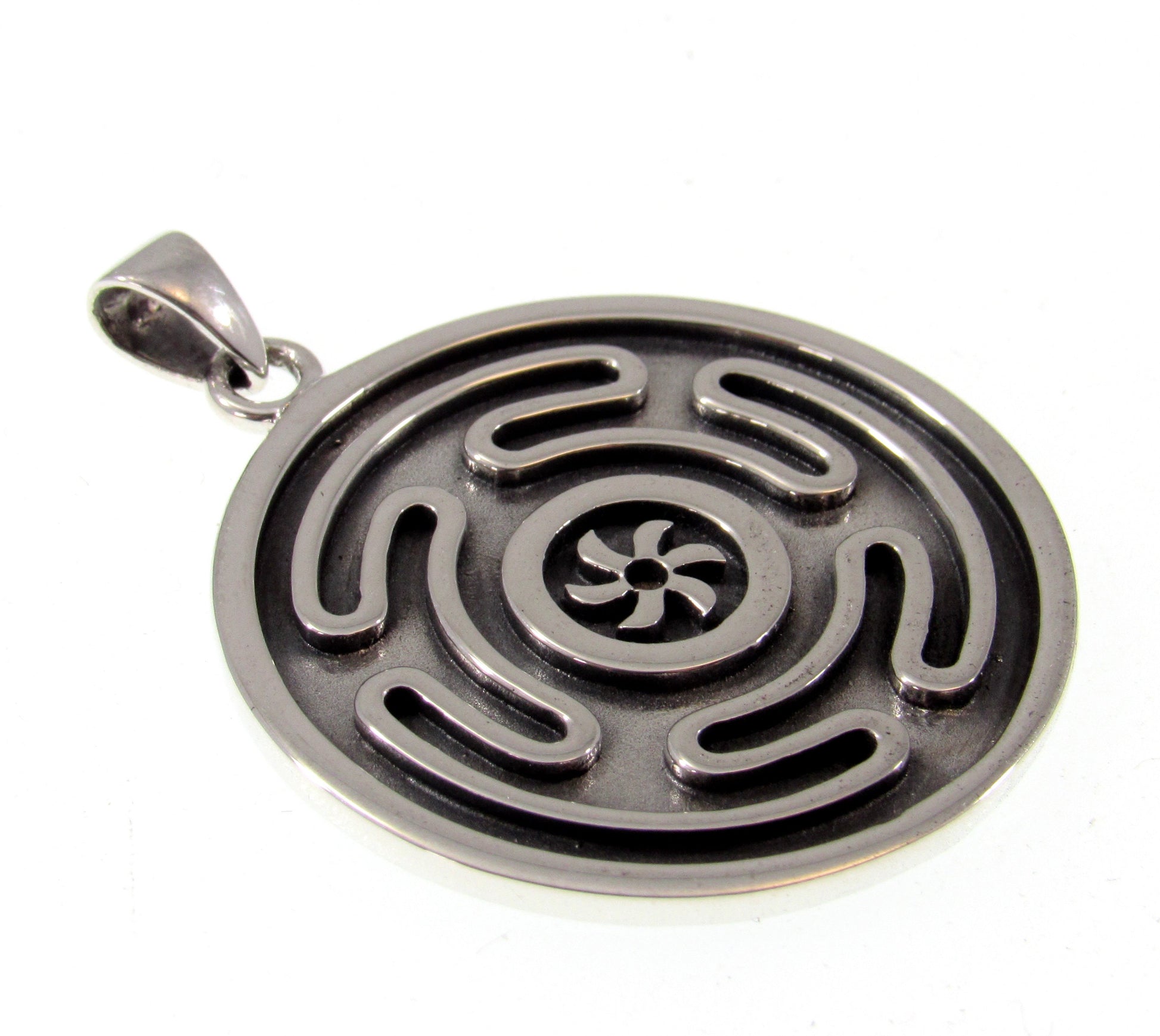 Solid 925 Sterling Silver Hecate's Wheel Labyrinth Pendant, Ancient Greek Goddess of Magic & Spells