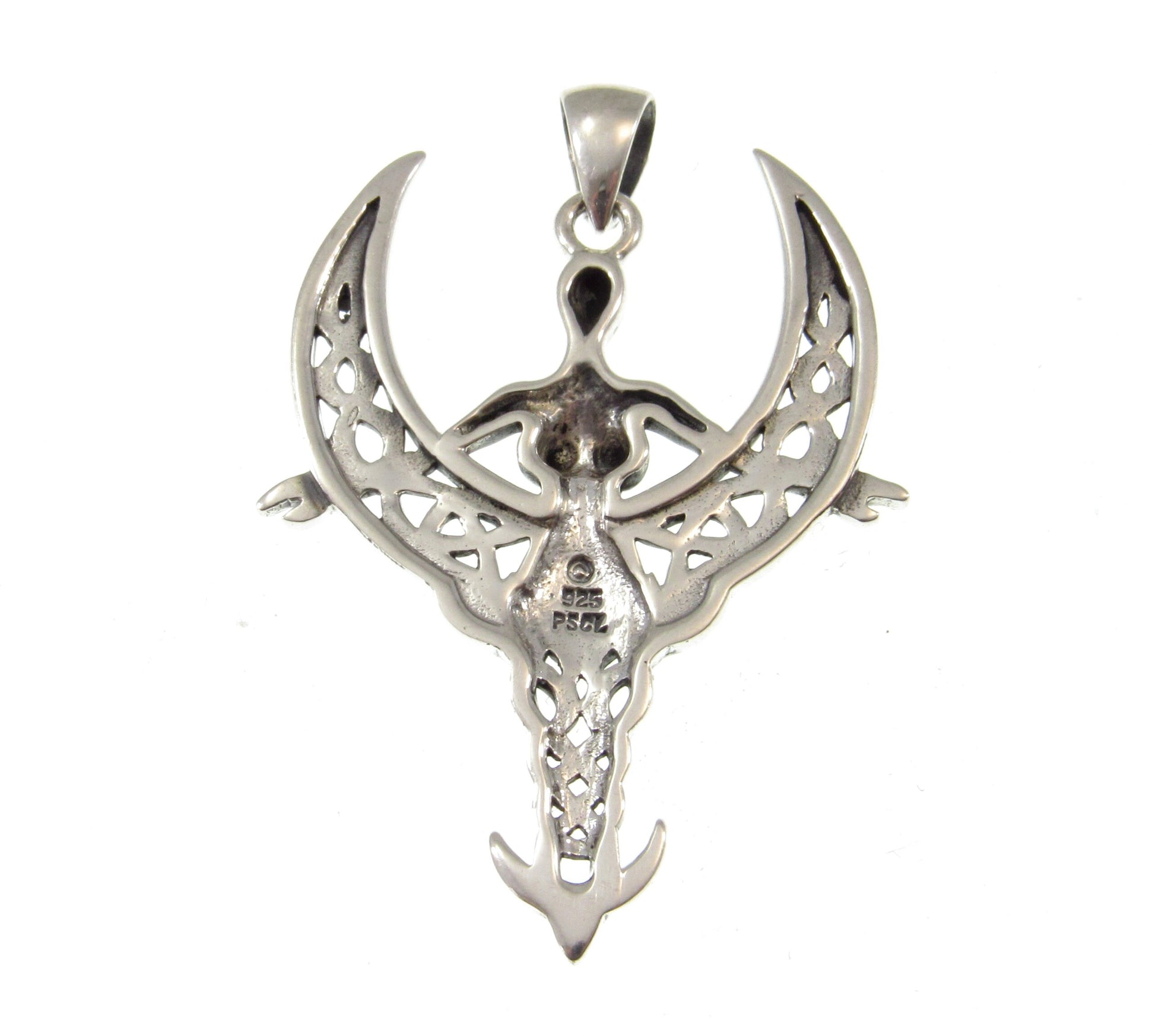 Solid 925 Sterling Silver Celtic Moon Goddess Pendant, Crescent Moon with Celtic Knotwork, Nude Goddess Jewelry