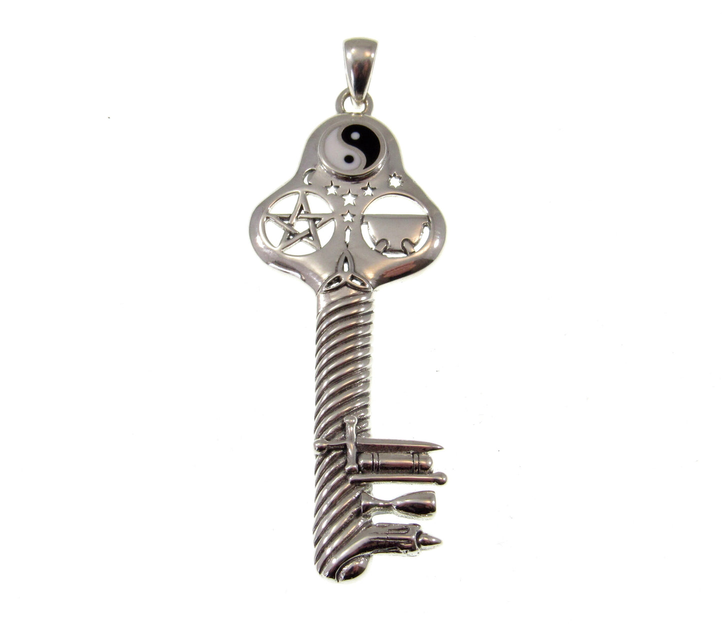 Solid 925 Sterling Silver The Bewitching Key of Magick Wicca Pendant by Sabrina the Ink Witch, Pagan Yin Yang Key