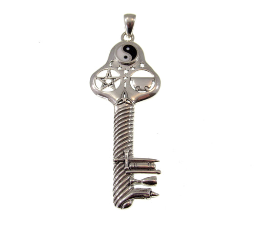 Solid 925 Sterling Silver The Bewitching Key of Magick Wicca Pendant by Sabrina the Ink Witch, Pagan Yin Yang Key