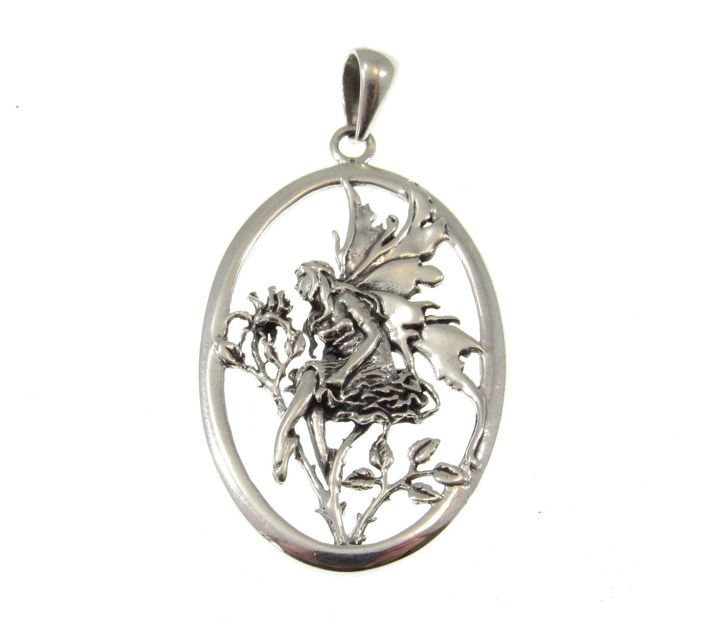 Solid 925 Sterling Silver Red Rose Fairy Pendant Designed by Artist Amy Brown