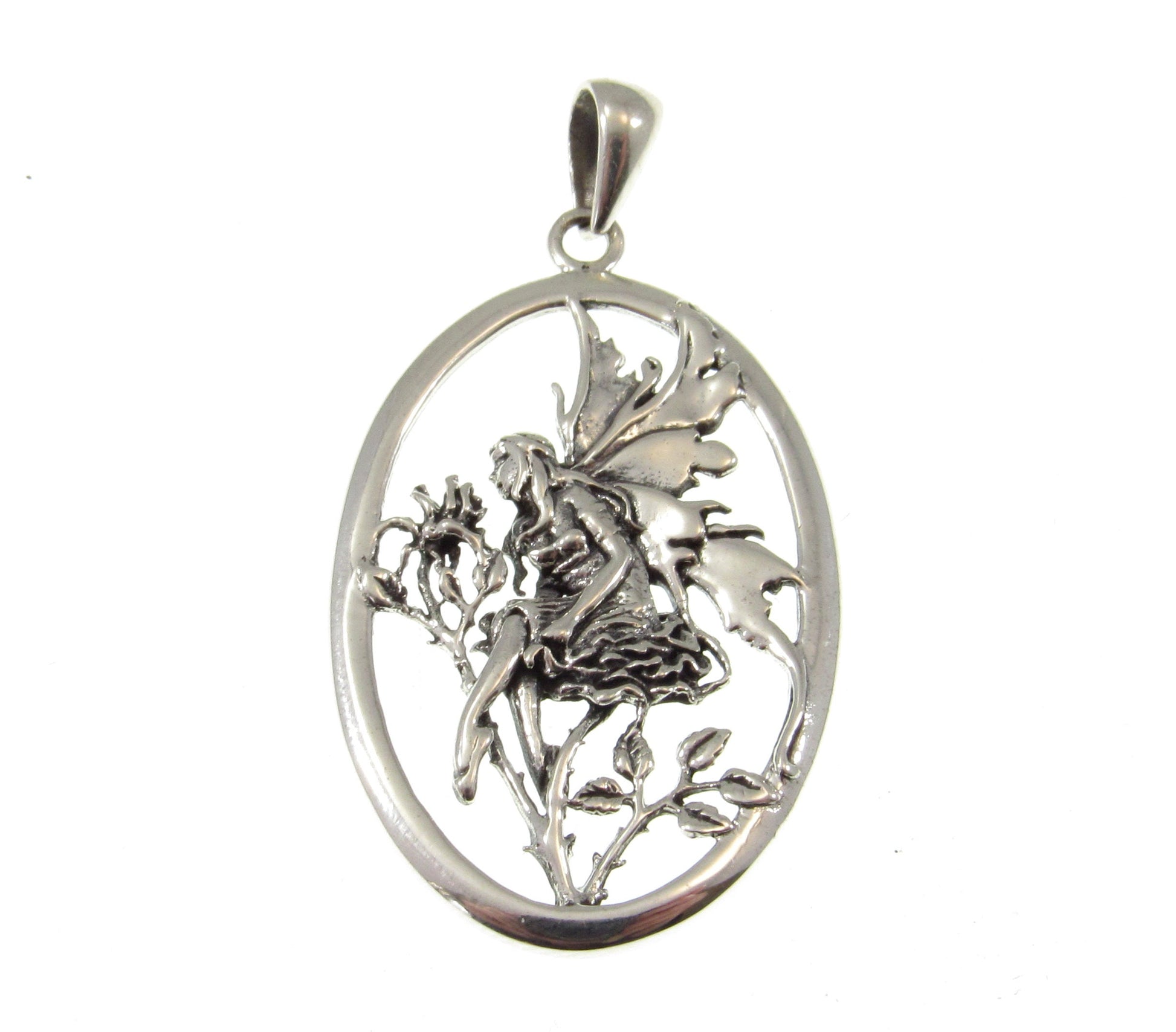 Solid 925 Sterling Silver Red Rose Fairy Pendant Designed by Artist Amy Brown