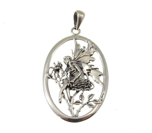 Solid 925 Sterling Silver Red Rose Fairy Pendant Designed by Artist Amy Brown