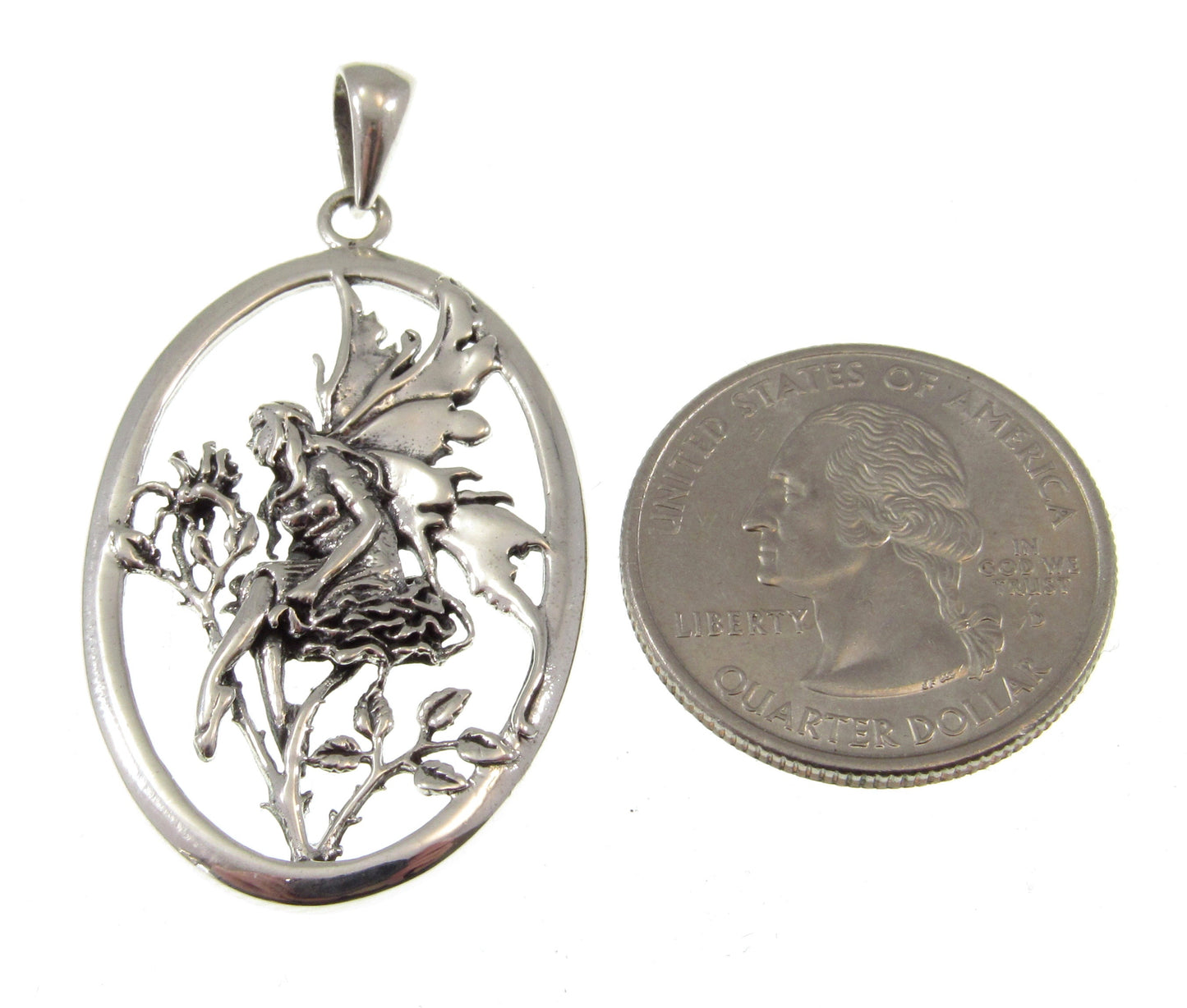 Solid 925 Sterling Silver Red Rose Fairy Pendant Designed by Artist Amy Brown