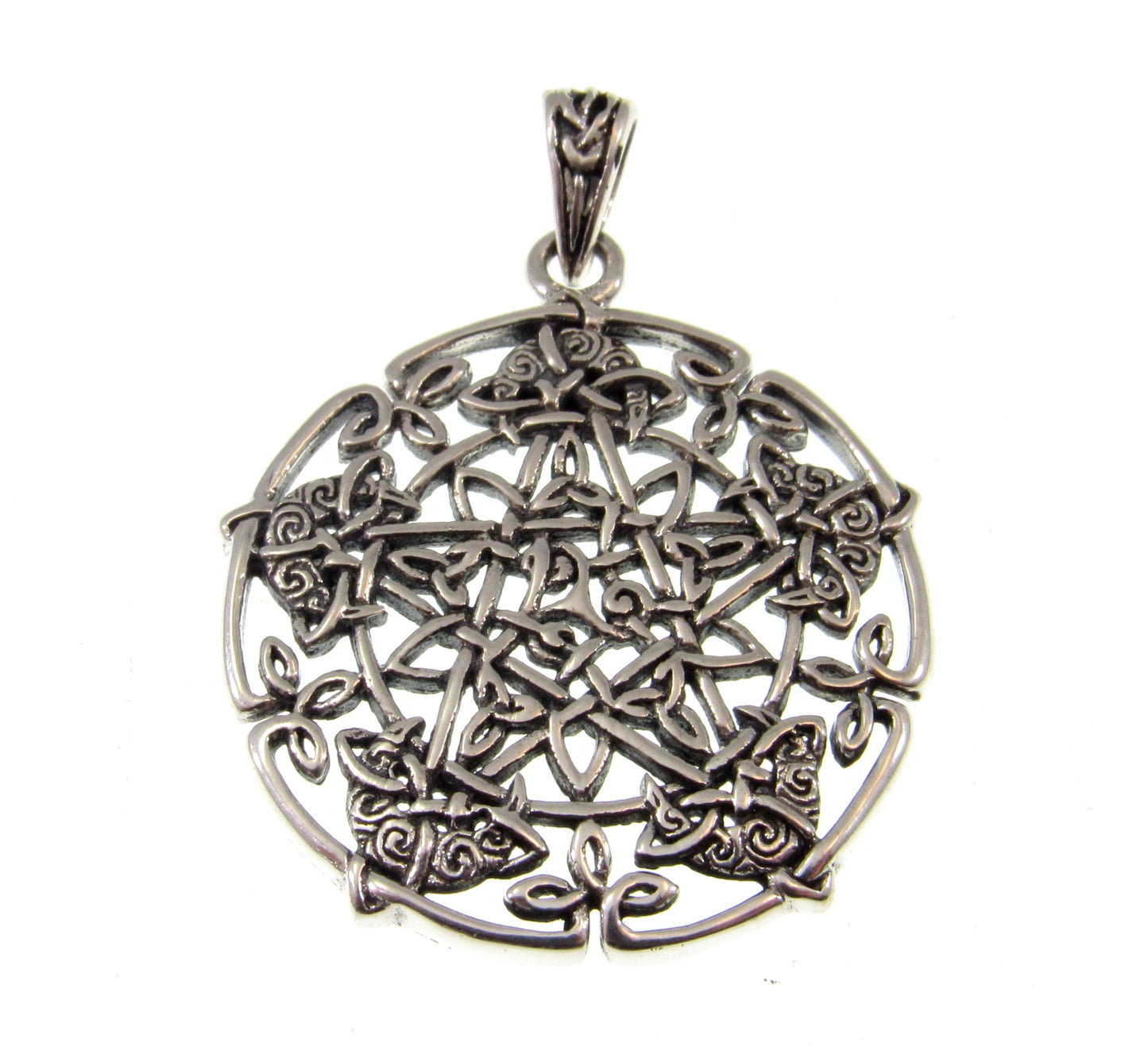 Solid 925 Sterling Silver Celtic Moon the Pentagram Star Pendant Designed by Brigid Ashwood