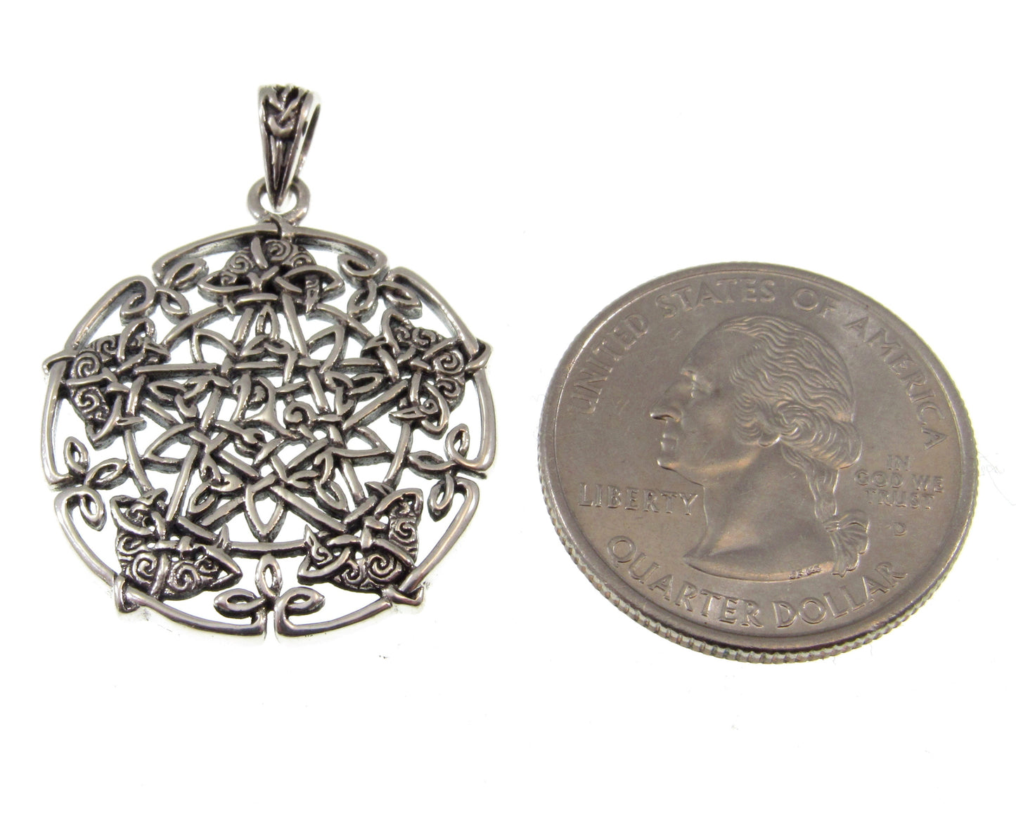 Solid 925 Sterling Silver Celtic Moon the Pentagram Star Pendant Designed by Brigid Ashwood