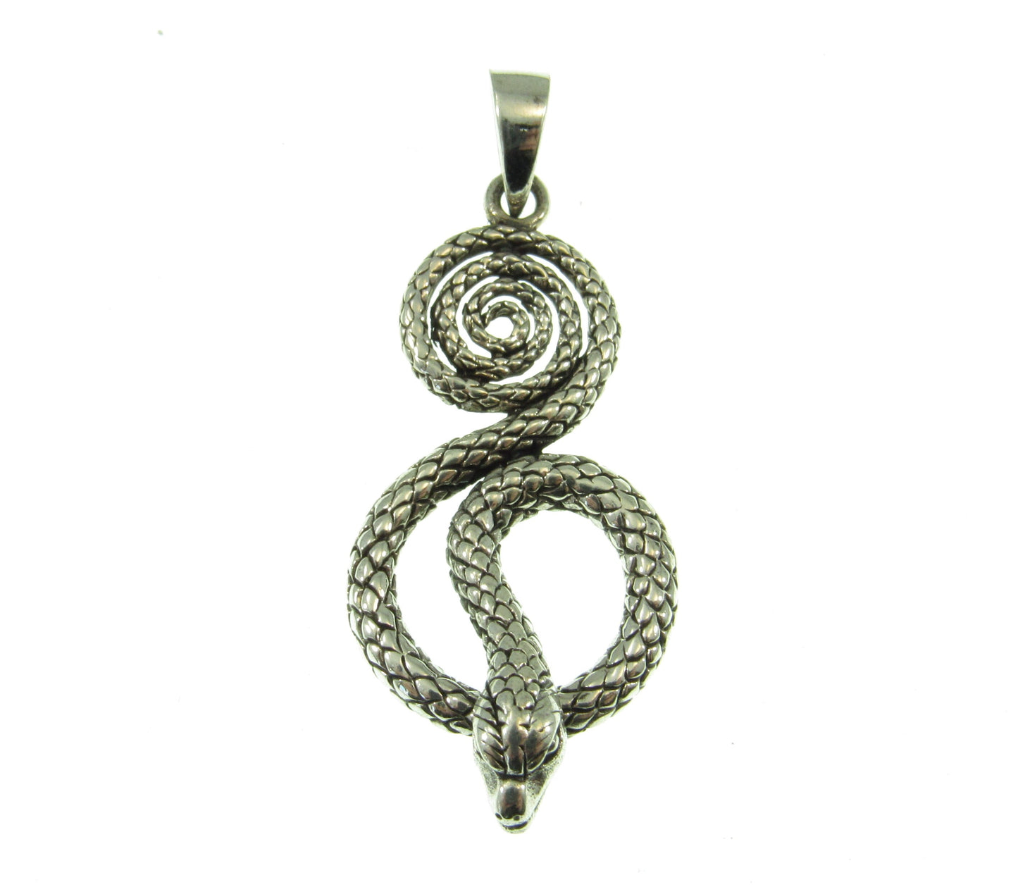 Solid 925 Sterling Silver Coiled Snake Pendant – Serpent Necklace Charm, Kundalini Jewelry, Gothic Reptile Pendant, Symbol of Transformation