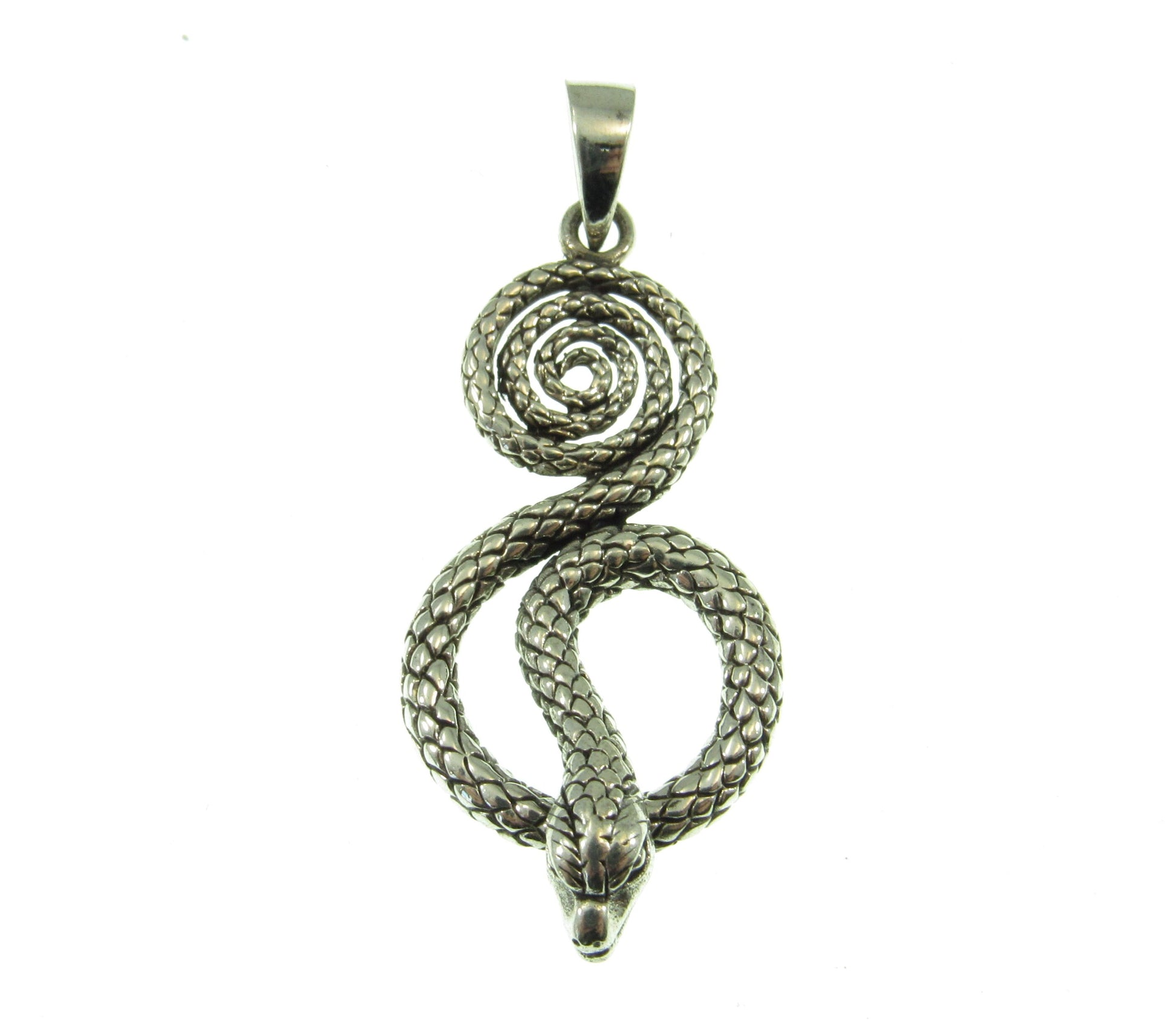 Solid 925 Sterling Silver Coiled Snake Pendant – Serpent Necklace Charm, Kundalini Jewelry, Gothic Reptile Pendant, Symbol of Transformation